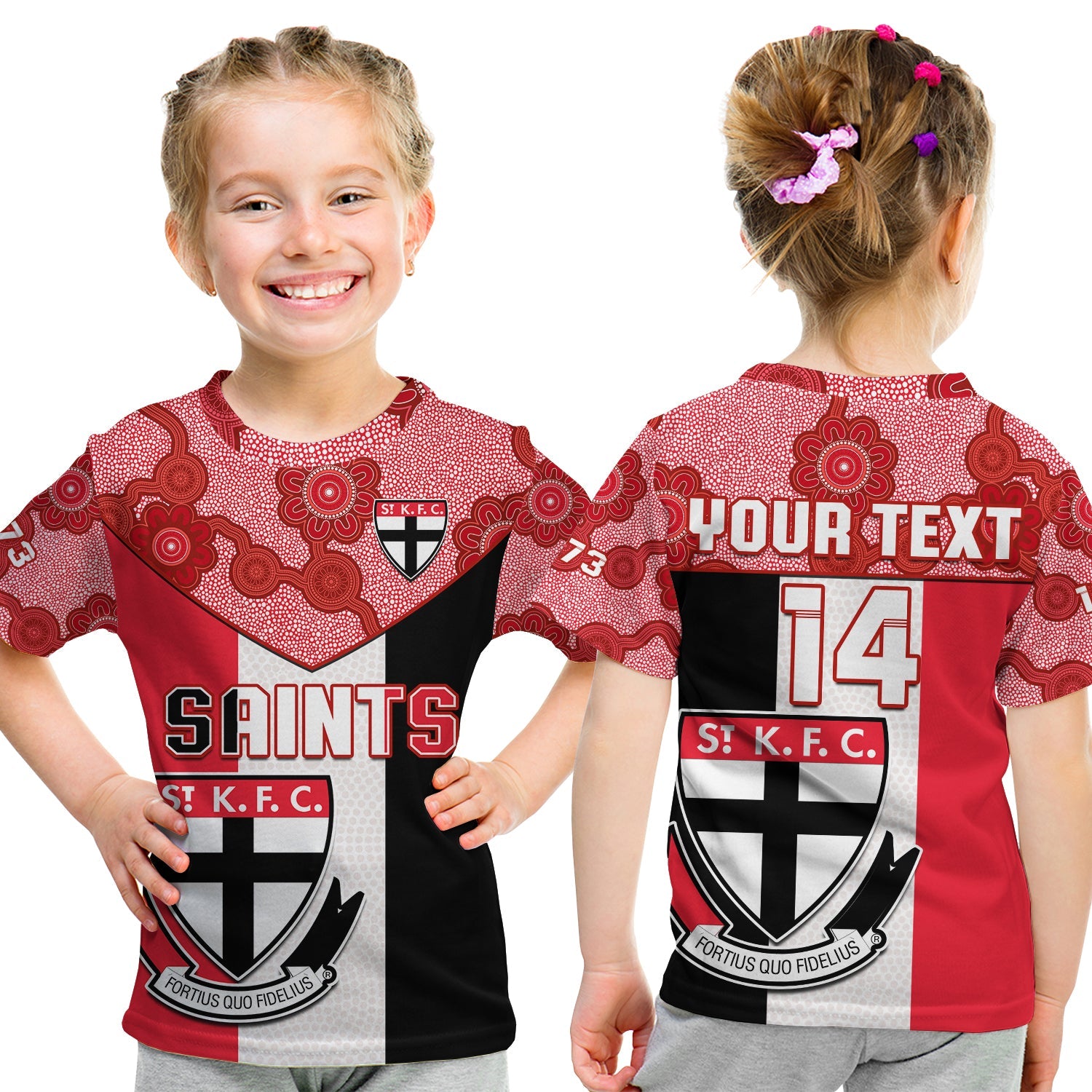 (Custom Text And Number) Saints Football T Shirt KID St Kilda 1873 Aboriginal Dot Painting - Vibe Hoodie Shop