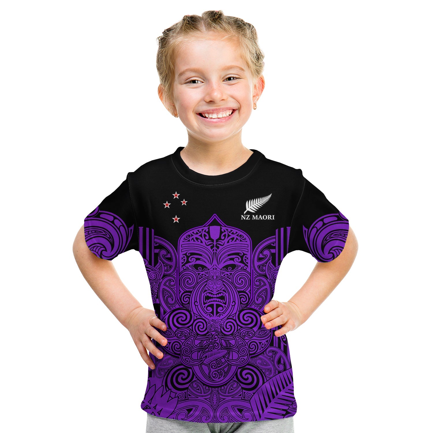 (Custom Text And Number) New Zealand Tiki Rugby T Shirt KID NZ Maori Koru Pattern Ver.04 - Vibe Hoodie Shop