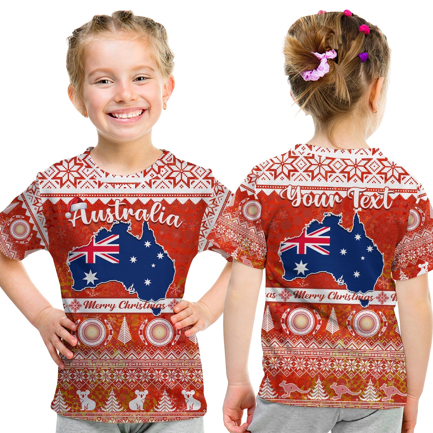 (Custom Personalised) Australia T Shirt KID Australian Map Aboriginal Painting Merry Christmas - Vibe Hoodie Shop