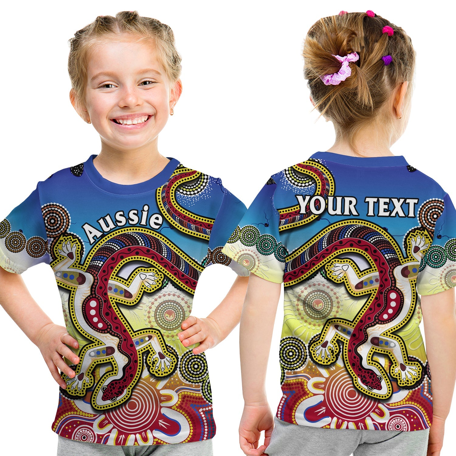 (Custom Personalised) Australia T Shirt KID Indigenous Red Lizard Love Aussie Artsy - Vibe Hoodie Shop