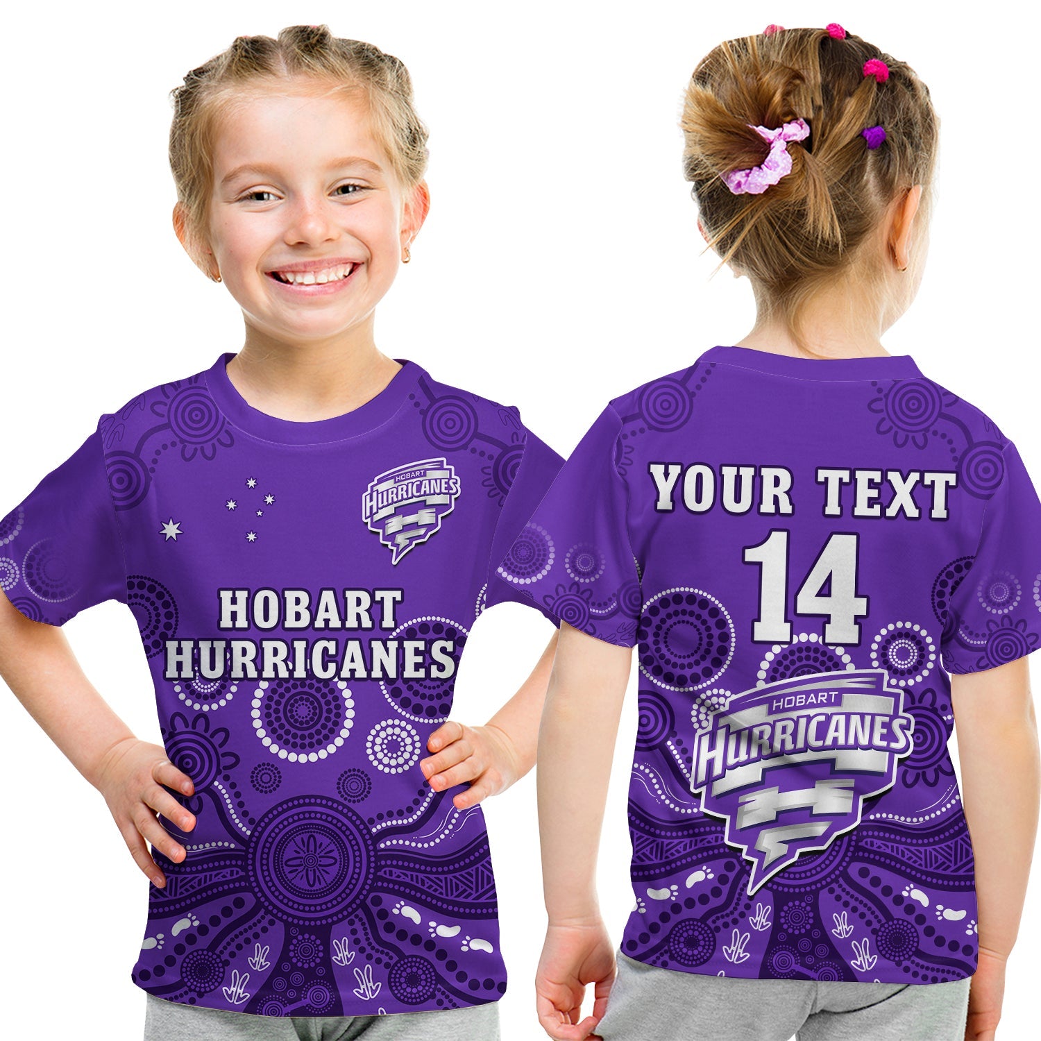 (Custom Text And Number) Hobart Hurricanes Cricket T Shirt KID Indigenous Artsy - Vibe Hoodie Shop