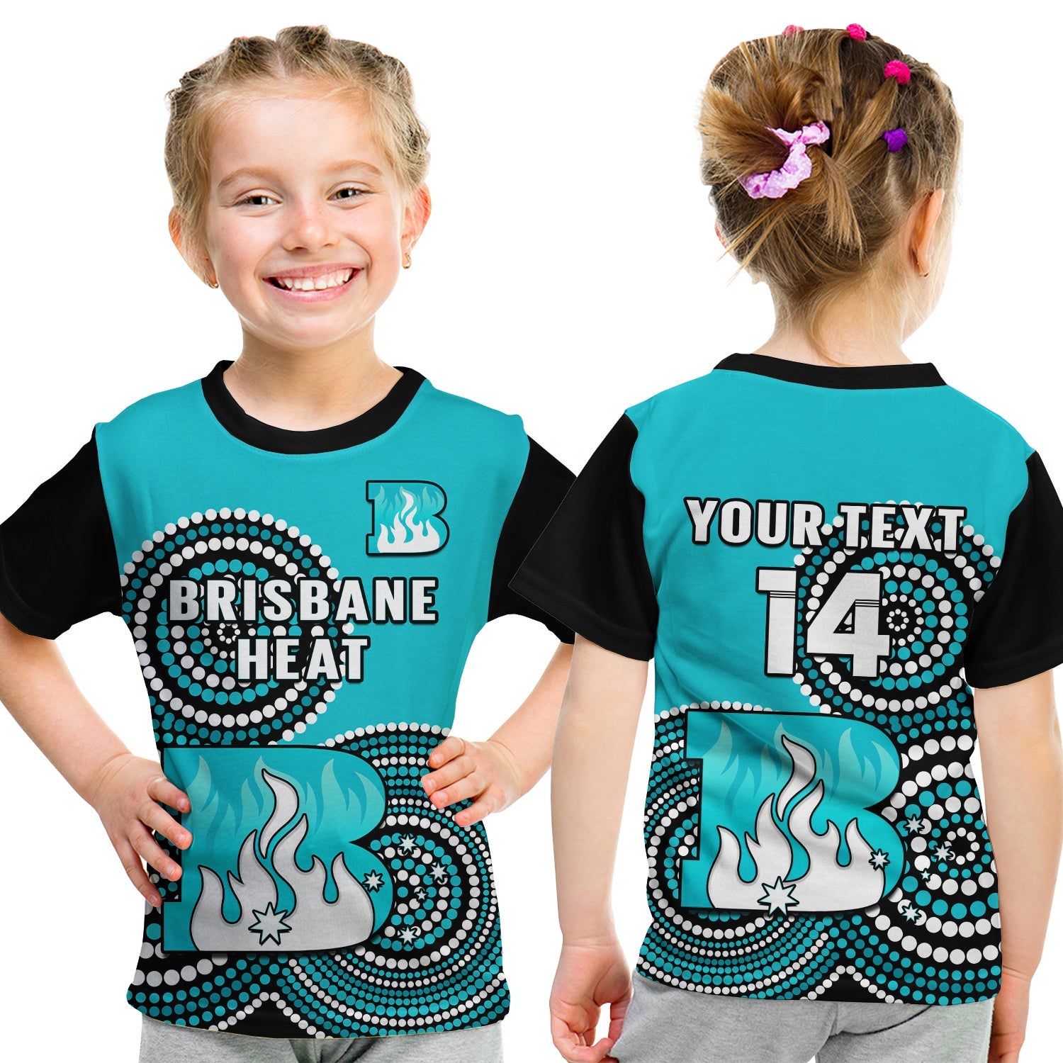 (Custom Text And Number) Brisbane Heat Cricket T Shirt KID Champions BBL12 Proud Indigenous Art - Vibe Hoodie Shop