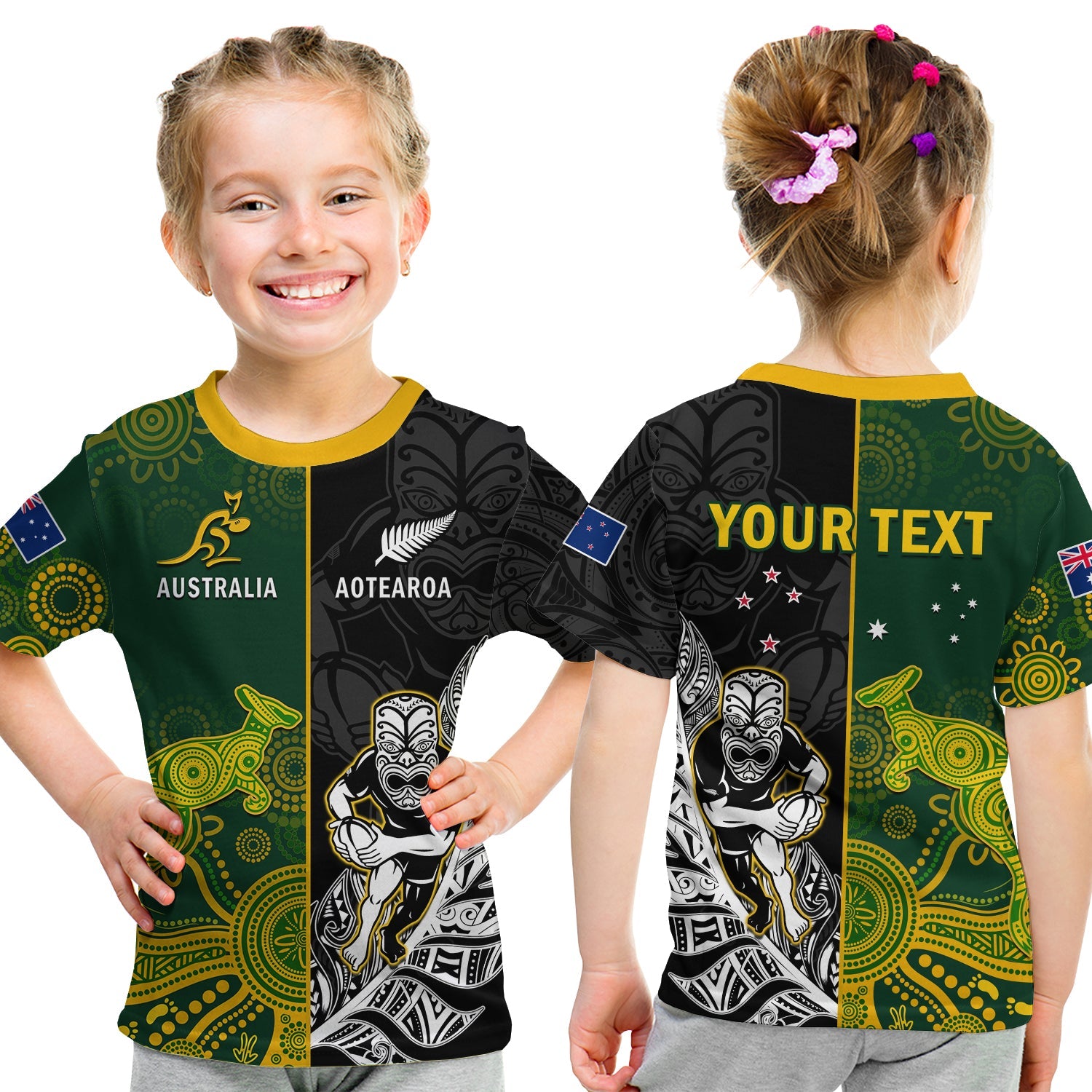 (Custom Personalised) Australia Rugby Mix Aotearoa Rugby T Shirt KID Wallabies All Black Special Version - Vibe Hoodie Shop