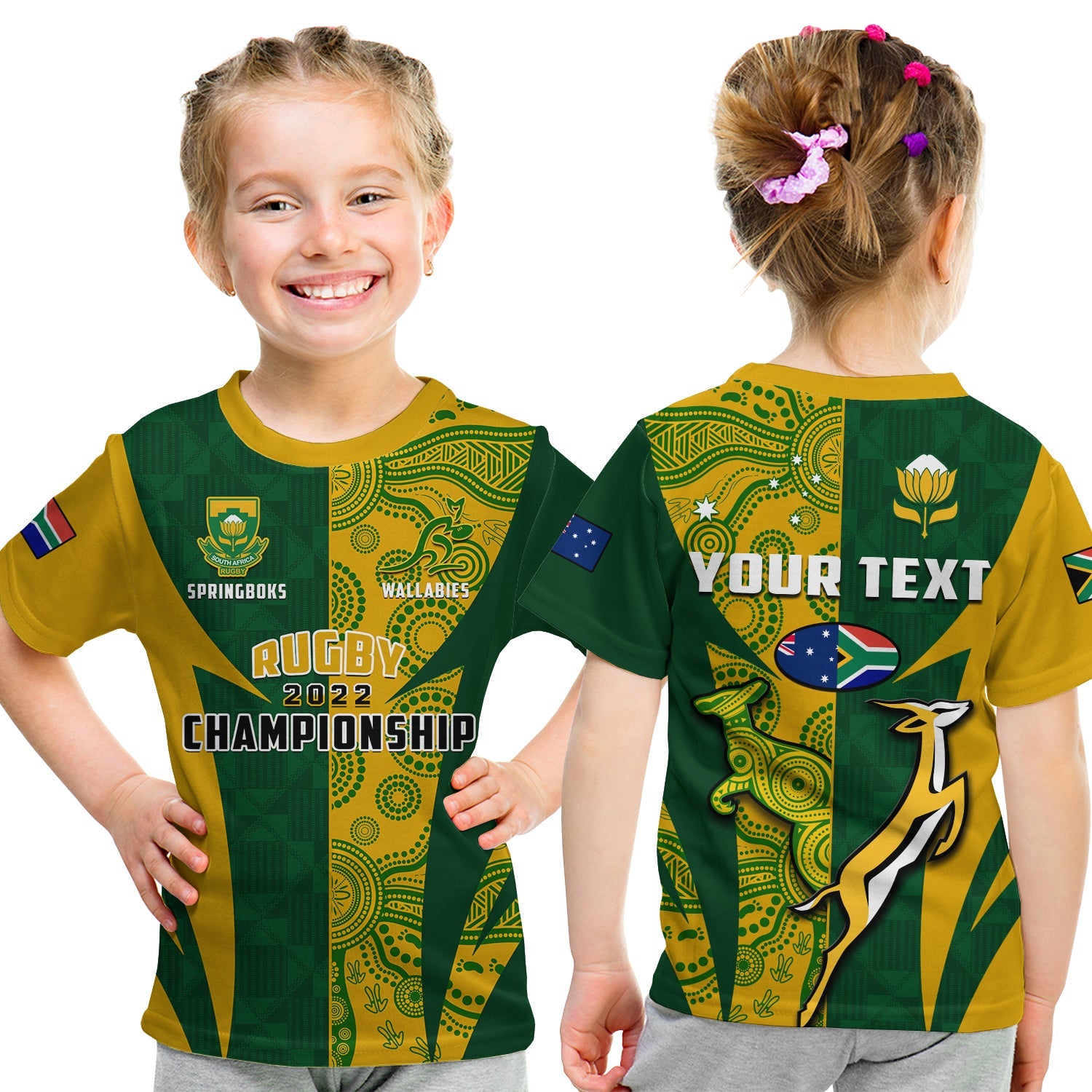 (Custom Personalised) Australia Rugby and South Africa Rugby T Shirt KID Wallabies Mix Springboks Sporty - Vibe Hoodie Shop