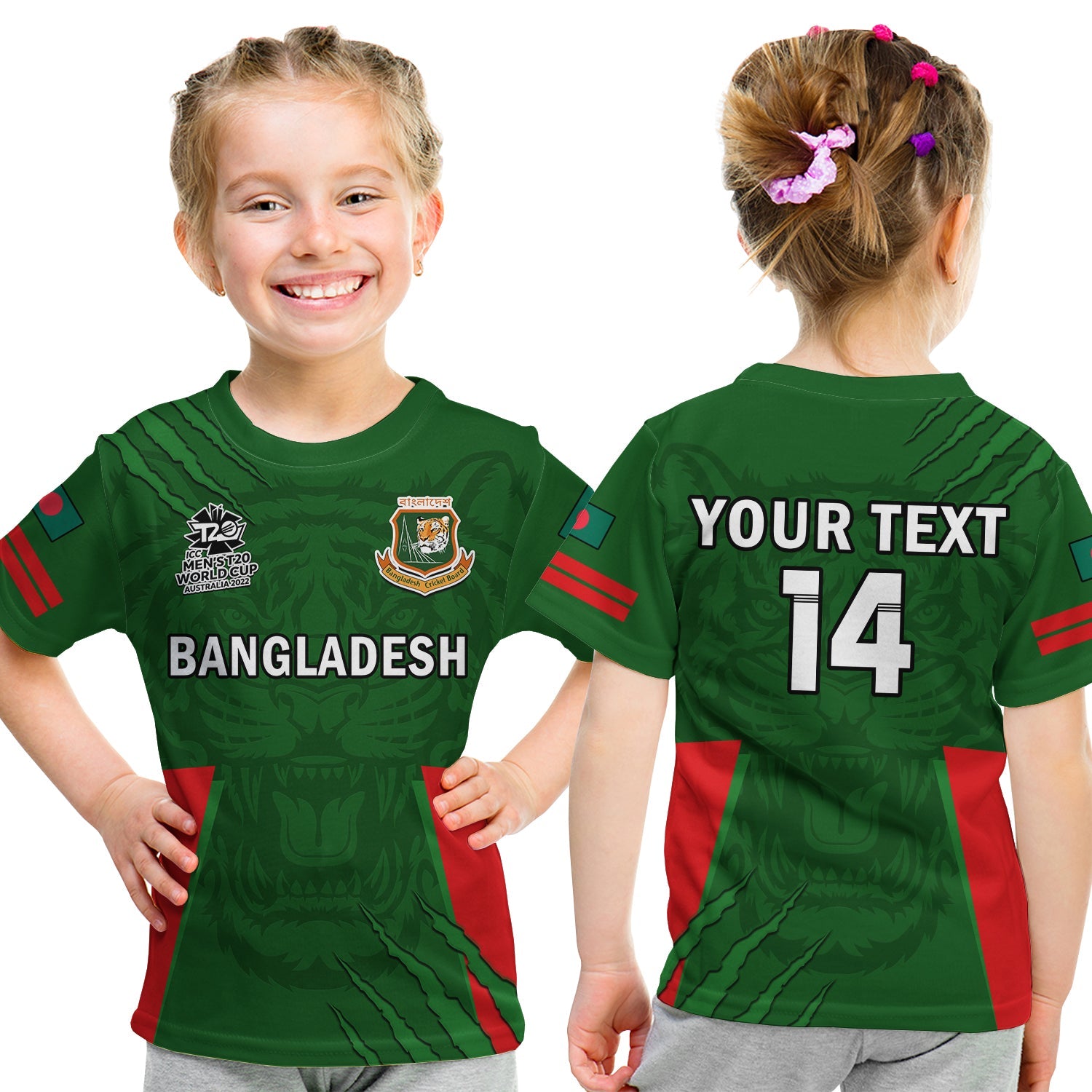 (Custom Text And Number) Bangladesh Cricket T Shirt KID Tigers 2022 Mens T20 World Cup - Vibe Hoodie Shop