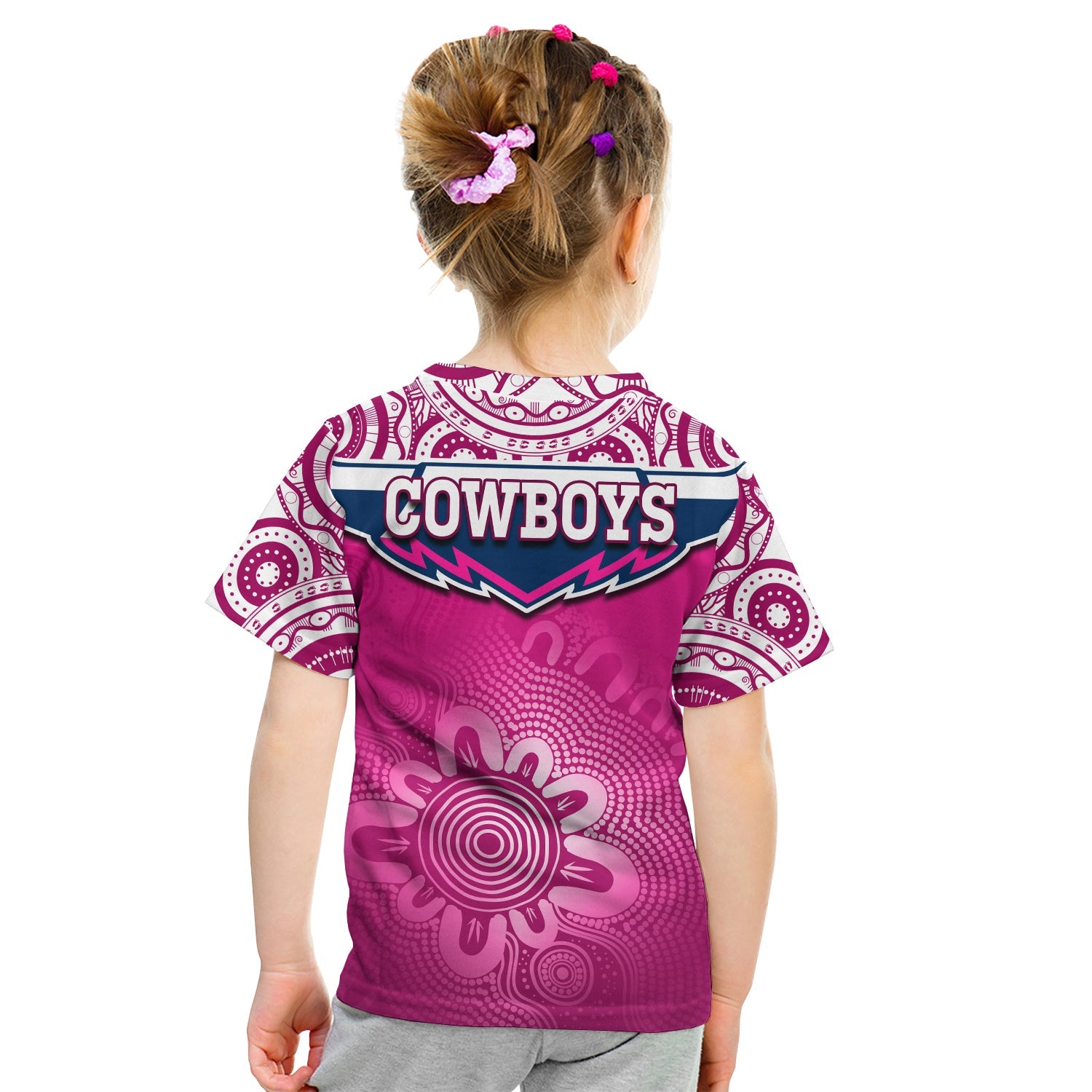 Cowboys Rugby T Shirt KID Aboriginal Pattern Pink Version - Vibe Hoodie Shop