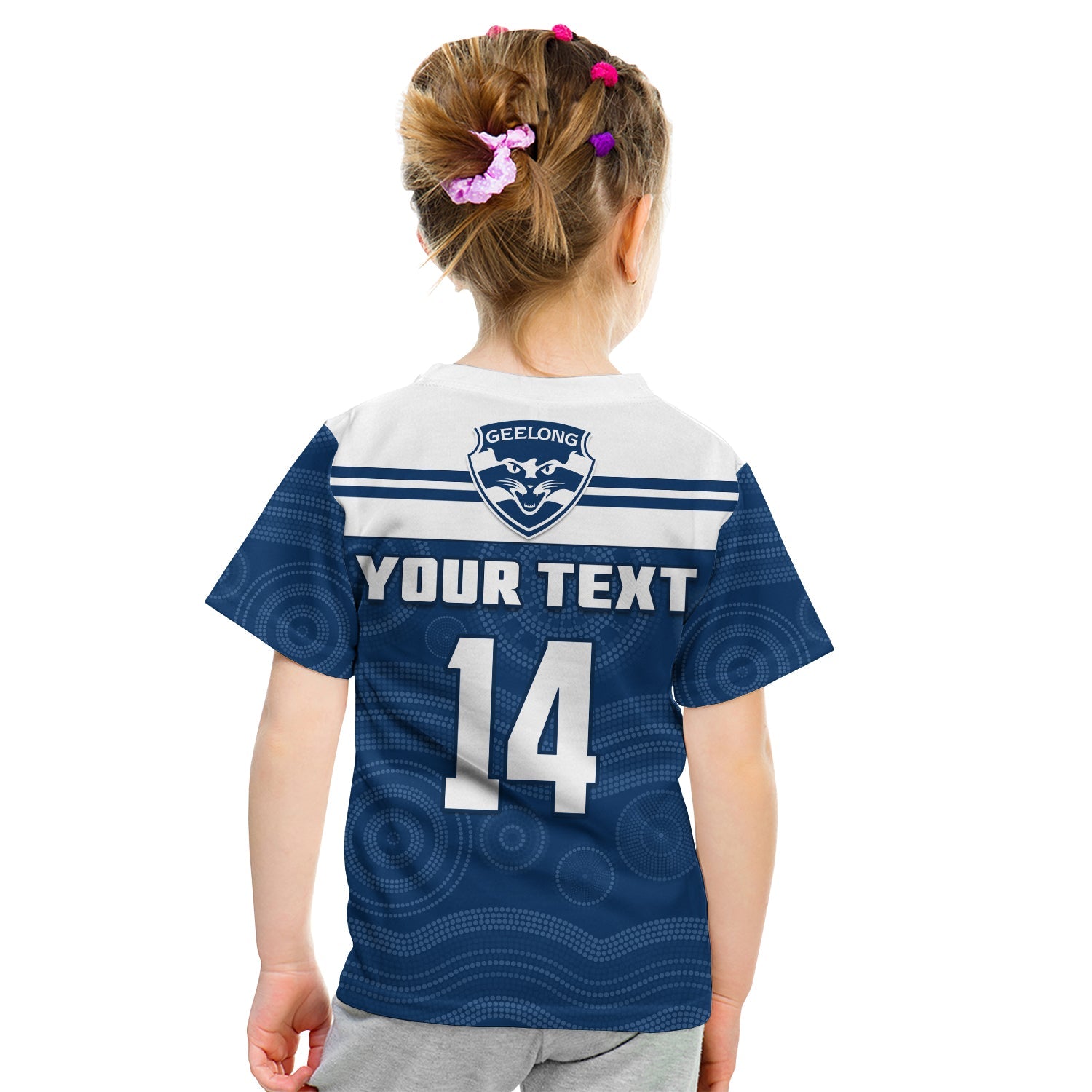 (Custom Text And Number) Cats Football T Shirt KID Geelong Est 1859 Aboriginal Art - Vibe Hoodie Shop