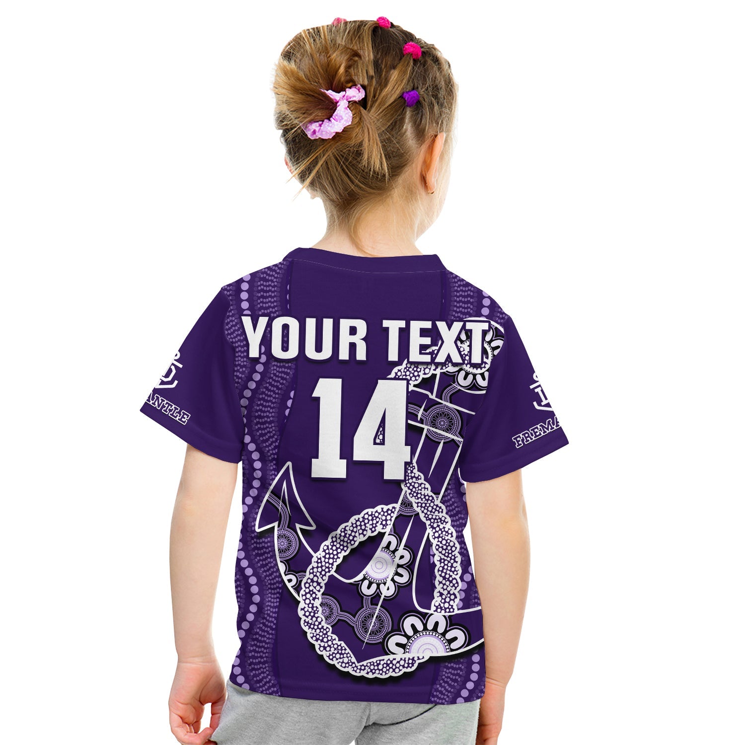 (Custom Text And Number) Dockers Football T Shirt KID Fremantle Anchor Mix Aboriginal Pattern Dynamic Style - Vibe Hoodie Shop