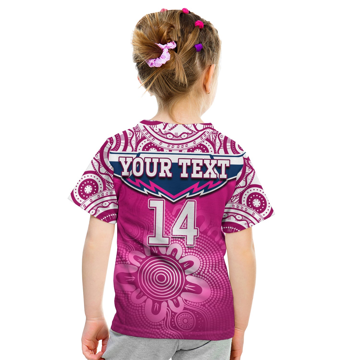 (Custom Text And Number) Cowboys Rugby T Shirt KID Aboriginal Pattern Pink Version - Vibe Hoodie Shop