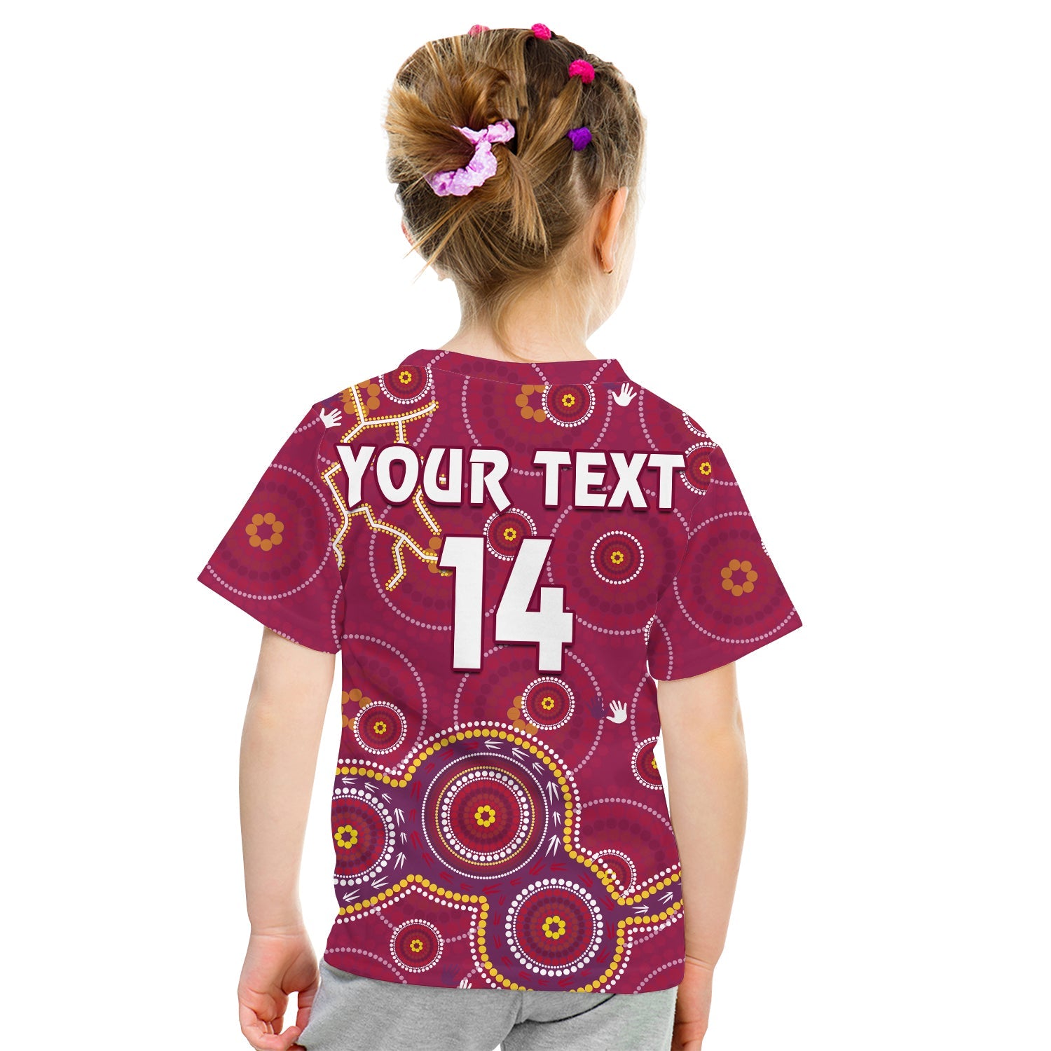 (Custom Text And Number) Maroons Rugby T Shirt KID Kangaroo Indigenous Pattern Unique Version - Vibe Hoodie Shop