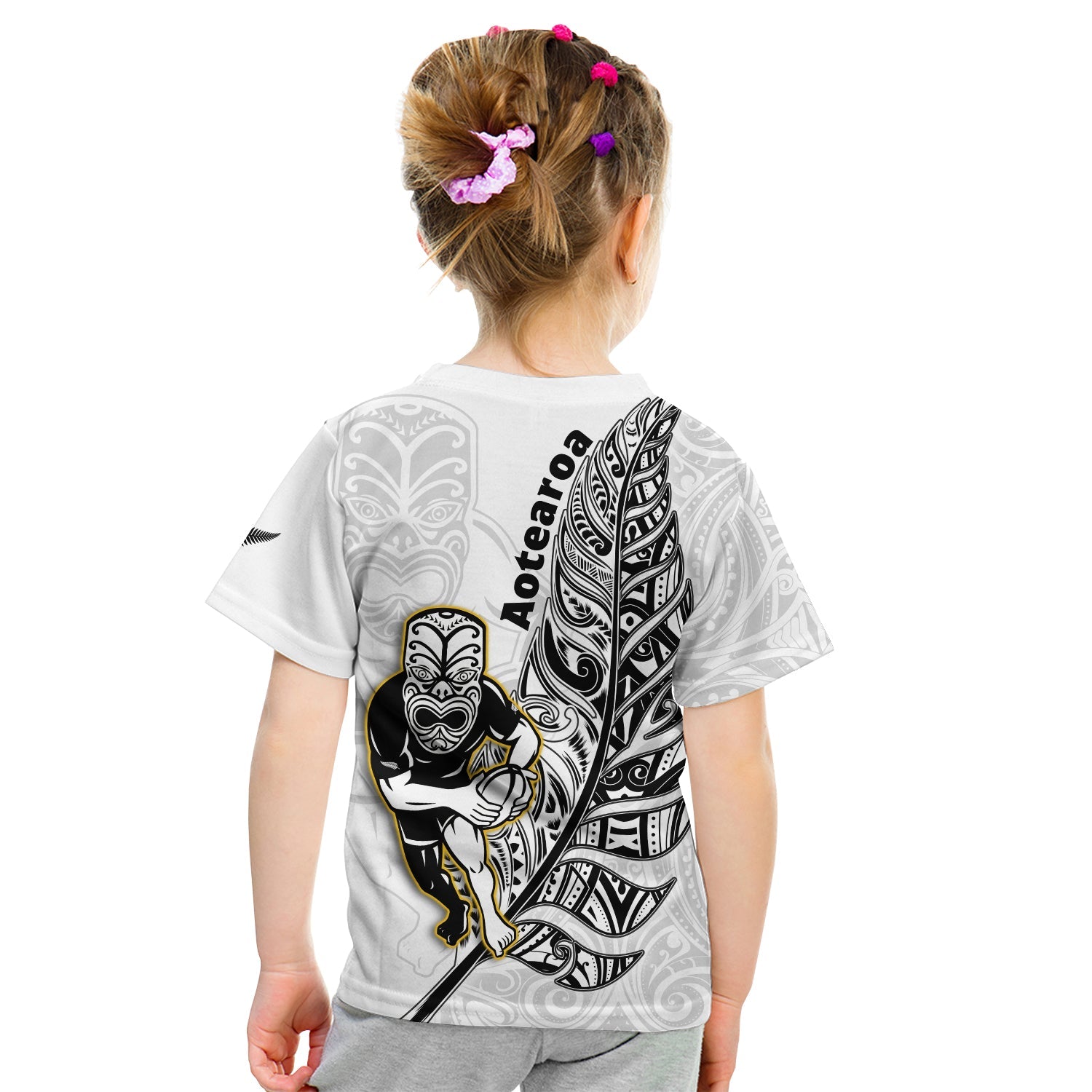 New Zealand Silver Fern Rugby T Shirt KID All Black Maori Version White - Vibe Hoodie Shop