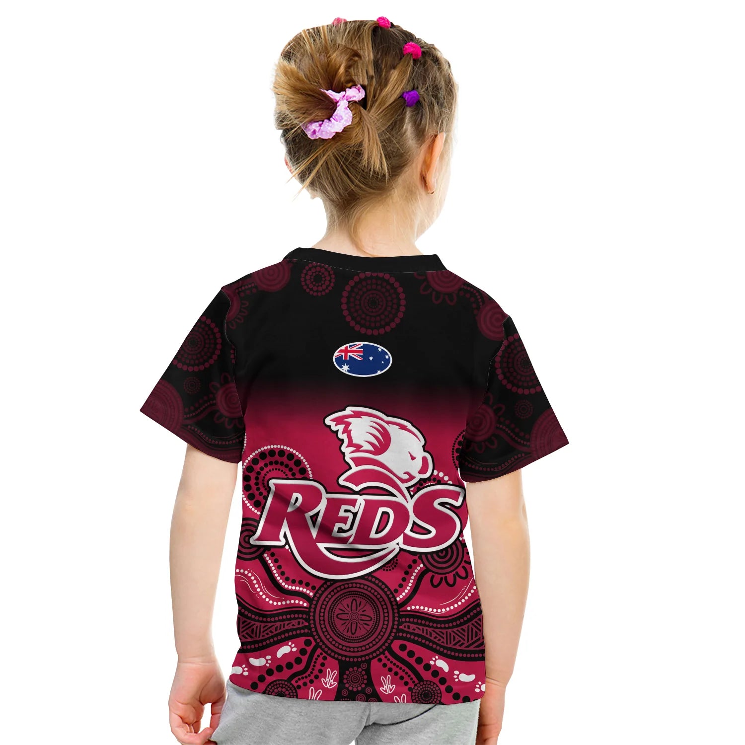 Queensland Reds Rugby T Shirt KID Gradient Aboriginal - Vibe Hoodie Shop