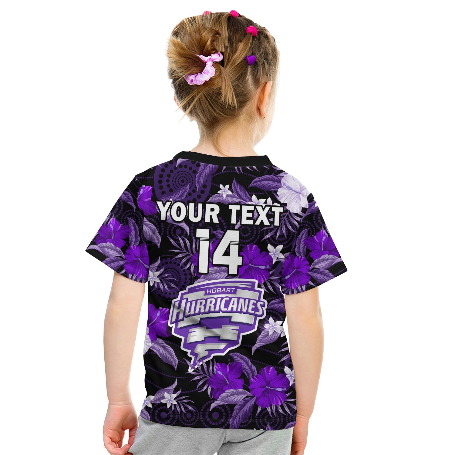 (Custom Text And Number) Hobart Hurricanes Cricket T Shirt KID Aboriginal Art Mix Tropical Flowers - Vibe Hoodie Shop