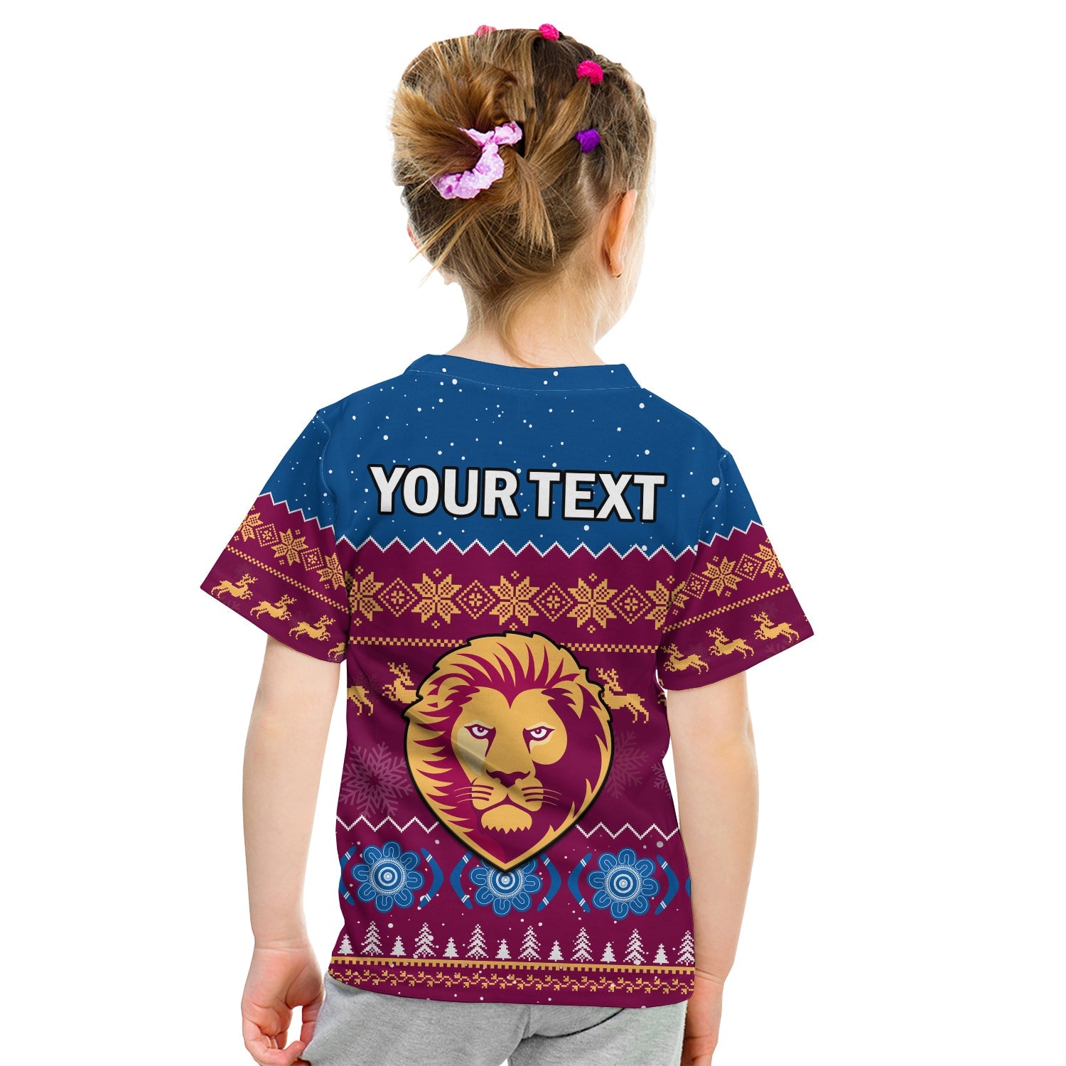 (Custom Personalised) Brisbane Football T Shirt KID Lions Indigenous Merry Christmas - Vibe Hoodie Shop