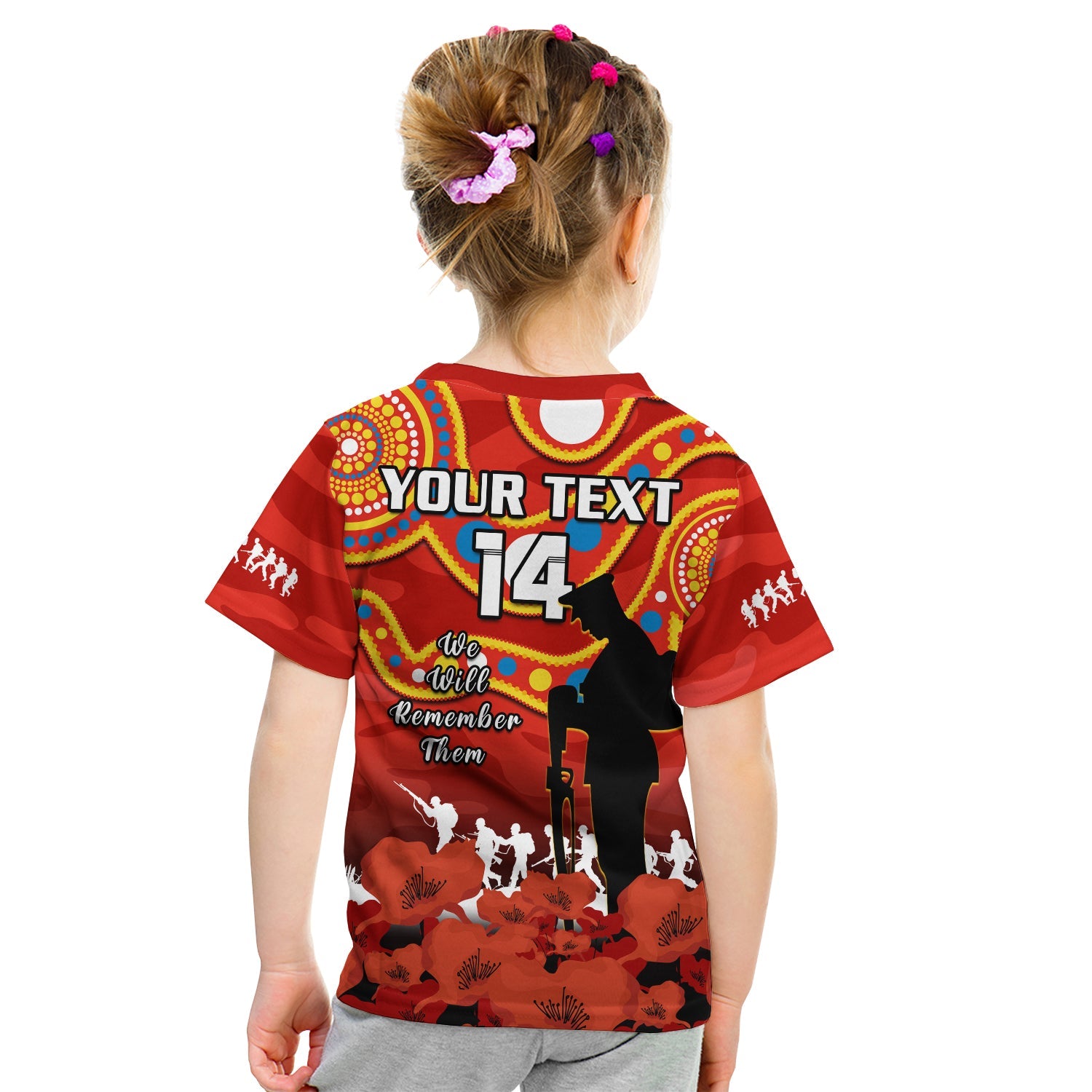 (Custom Text And Number) Gold Coast Football ANZAC 2023 T Shirt KID Suns Aboriginal Mix Poppy Camouflage - Vibe Hoodie Shop