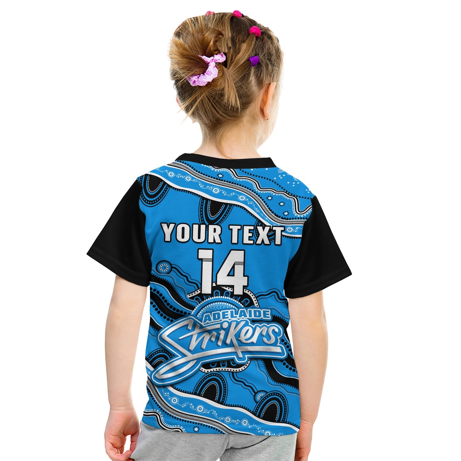 (Custom Text And Number) Adelaide Strikers Cricket T Shirt KID Aboriginal Painting - Vibe Hoodie Shop