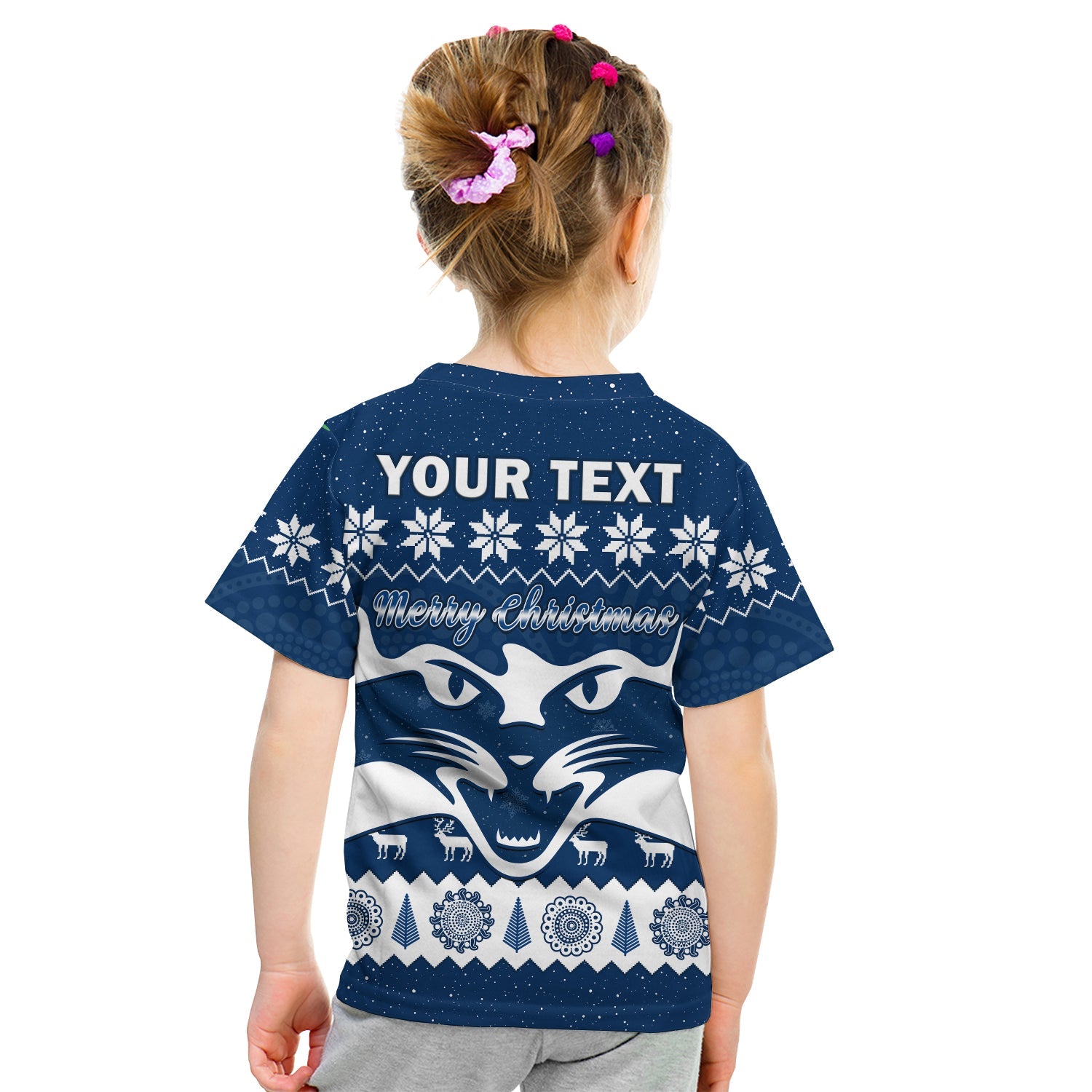 (Custom Personalised) Cats Football Christmas T Shirt KID Geelong Aboriginal Painting - Vibe Hoodie Shop