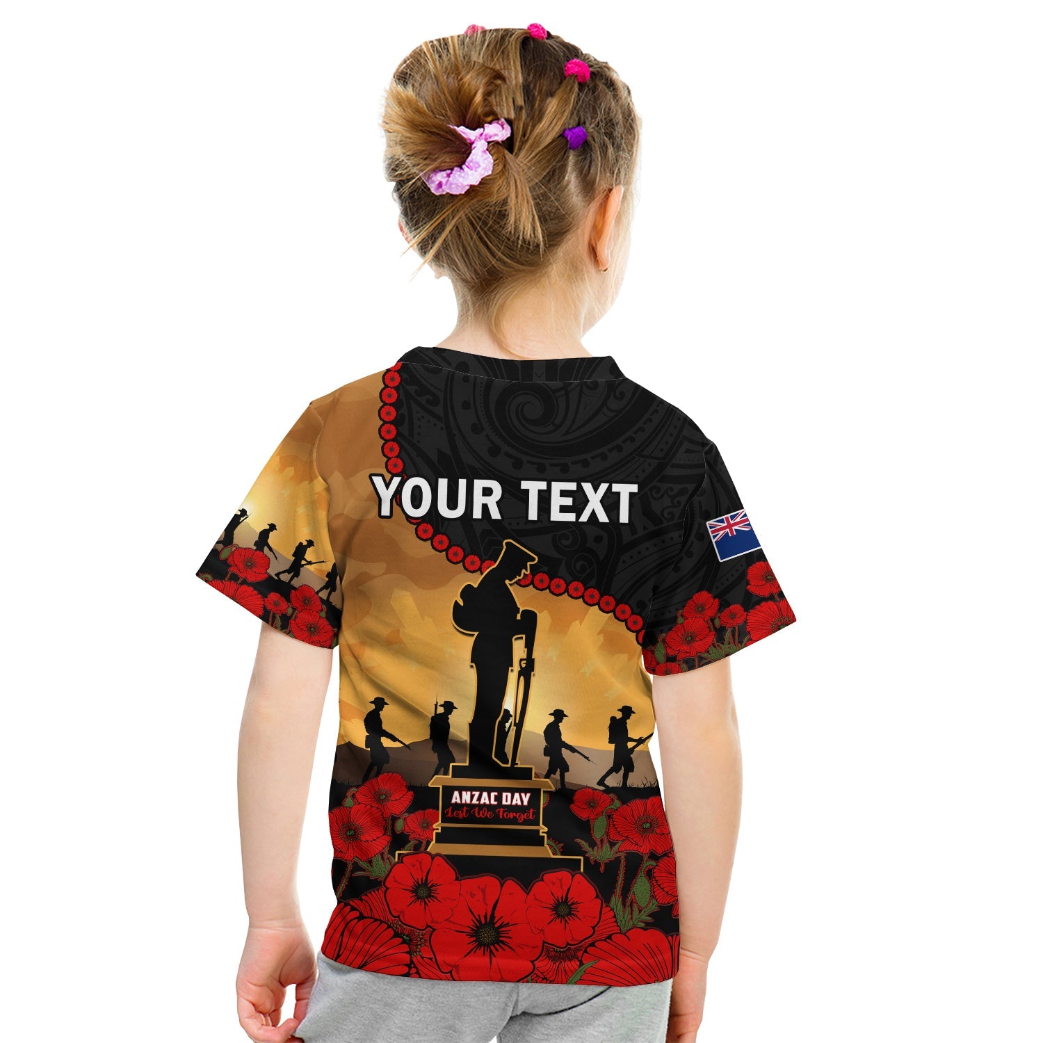 (Custom Personalised) New Zealand Anzac T Shirt KID Maori Camouflage Mix Poppies We Will Remember Them - Vibe Hoodie Shop