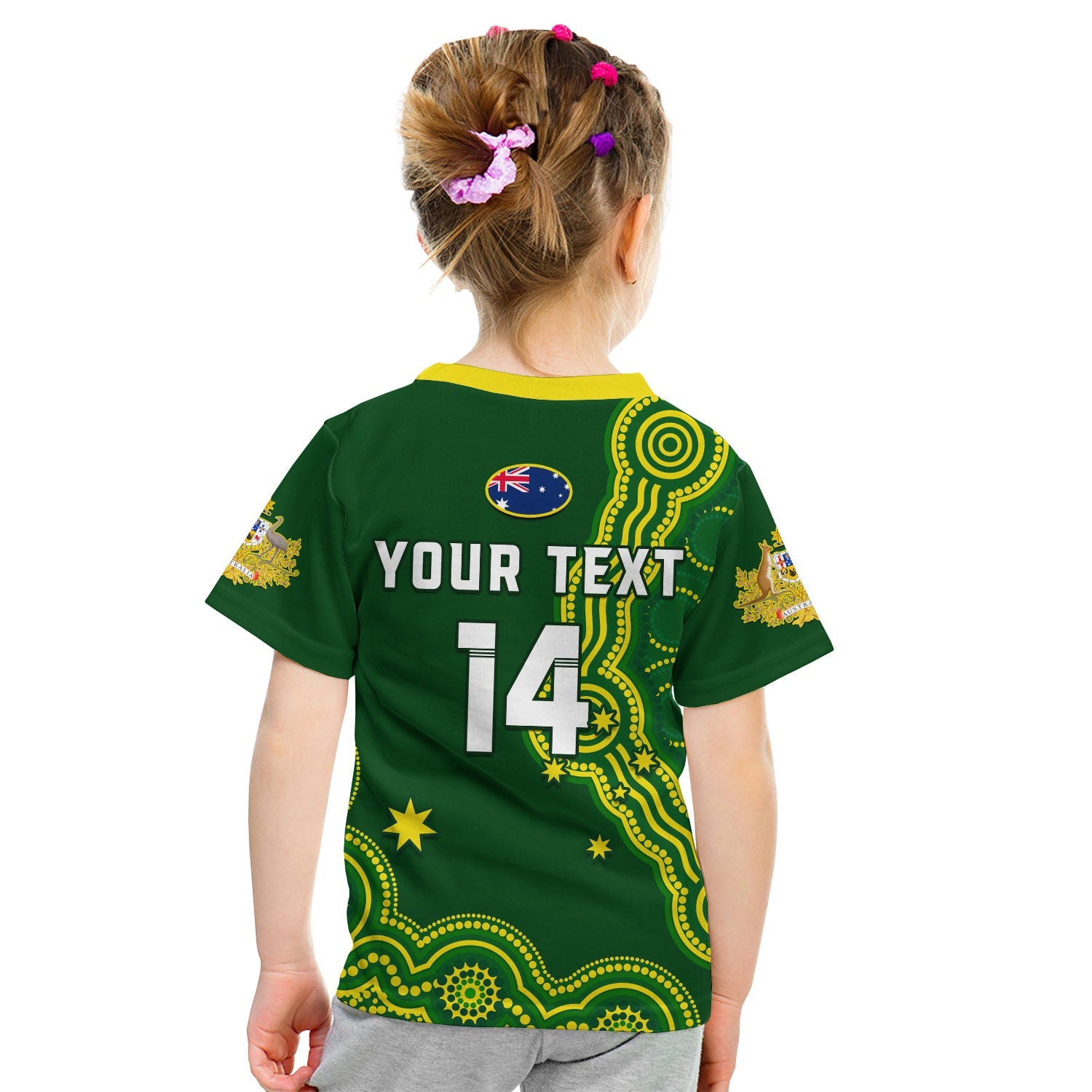 (Custom Text And Number) Australia Rugby T Shirt KID The Kangaroos Champions Pacific Indigenous - Vibe Hoodie Shop