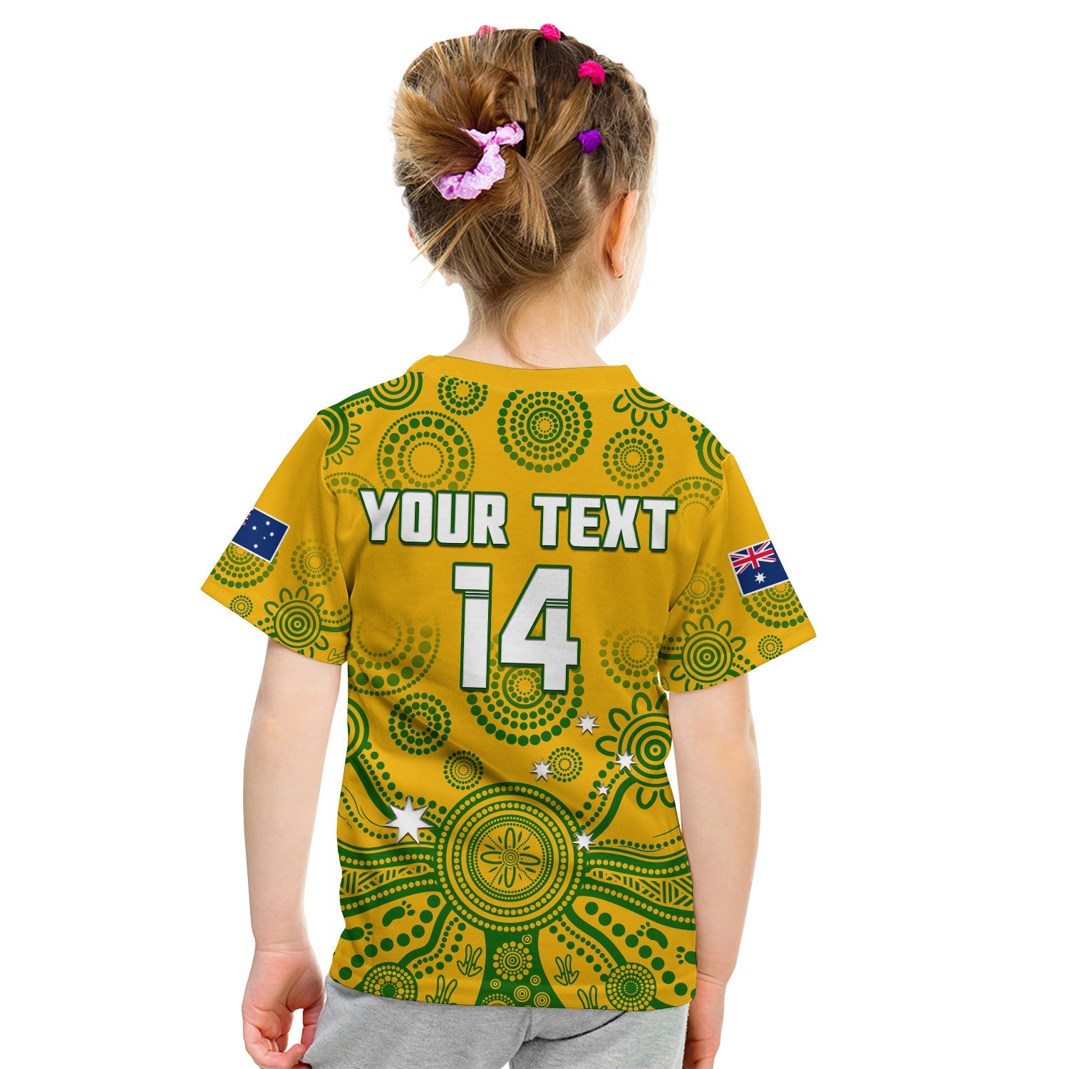 (Custom Text And Number) Australia 2022 Rugby T Shirt KID Wallabies Aboriginal Yellow Style - Vibe Hoodie Shop