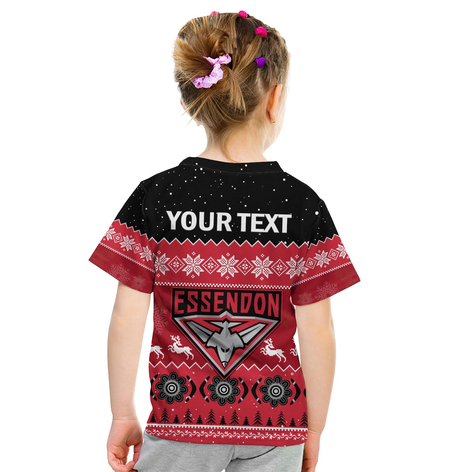 (Custom Personalised) Essendon Football T Shirt KID Bombers Indigenous Merry Christmas - Vibe Hoodie Shop