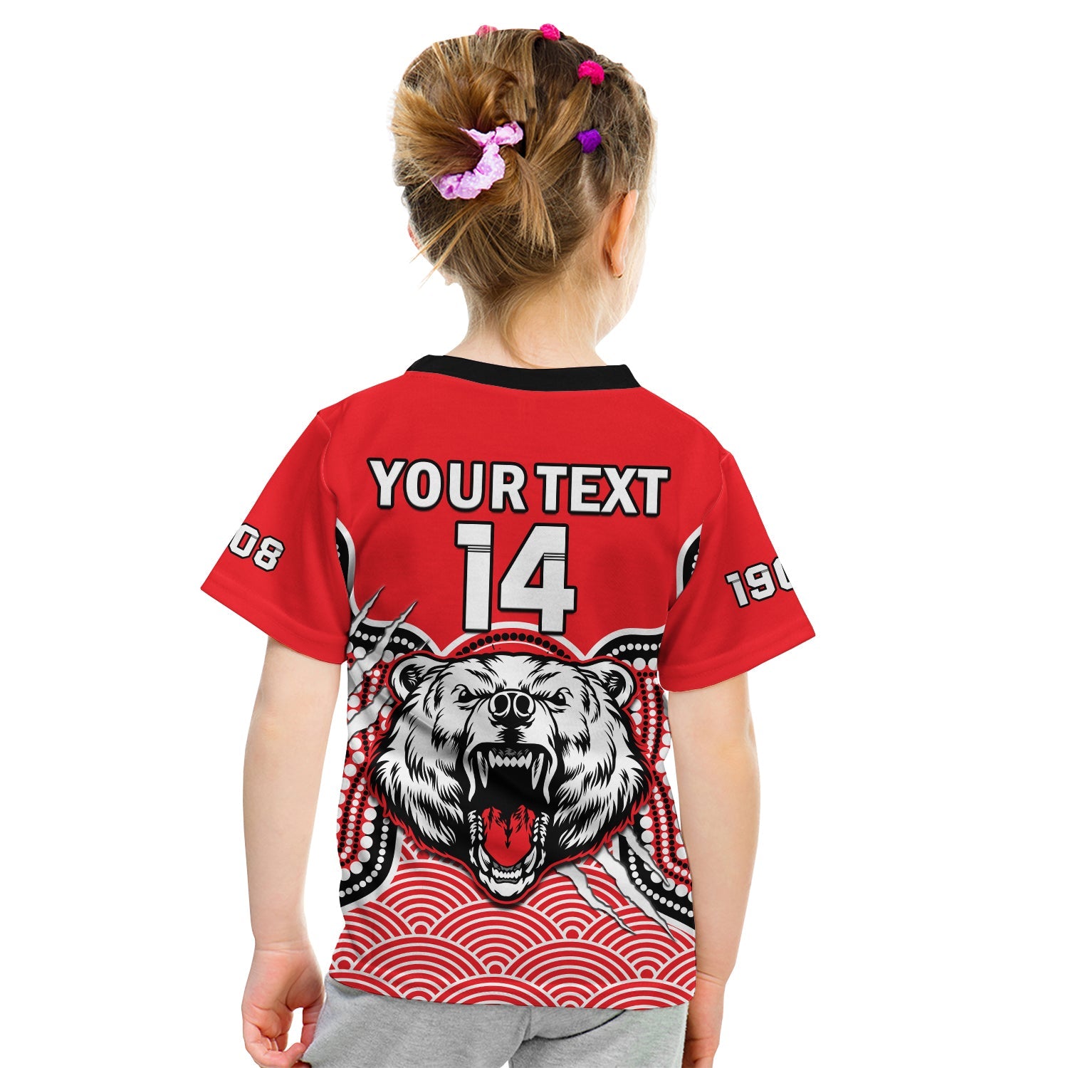 (Custom Text And Number) North Sydney Rugby T Shirt KID Bears 1908 Indigenous Pattern - Vibe Hoodie Shop