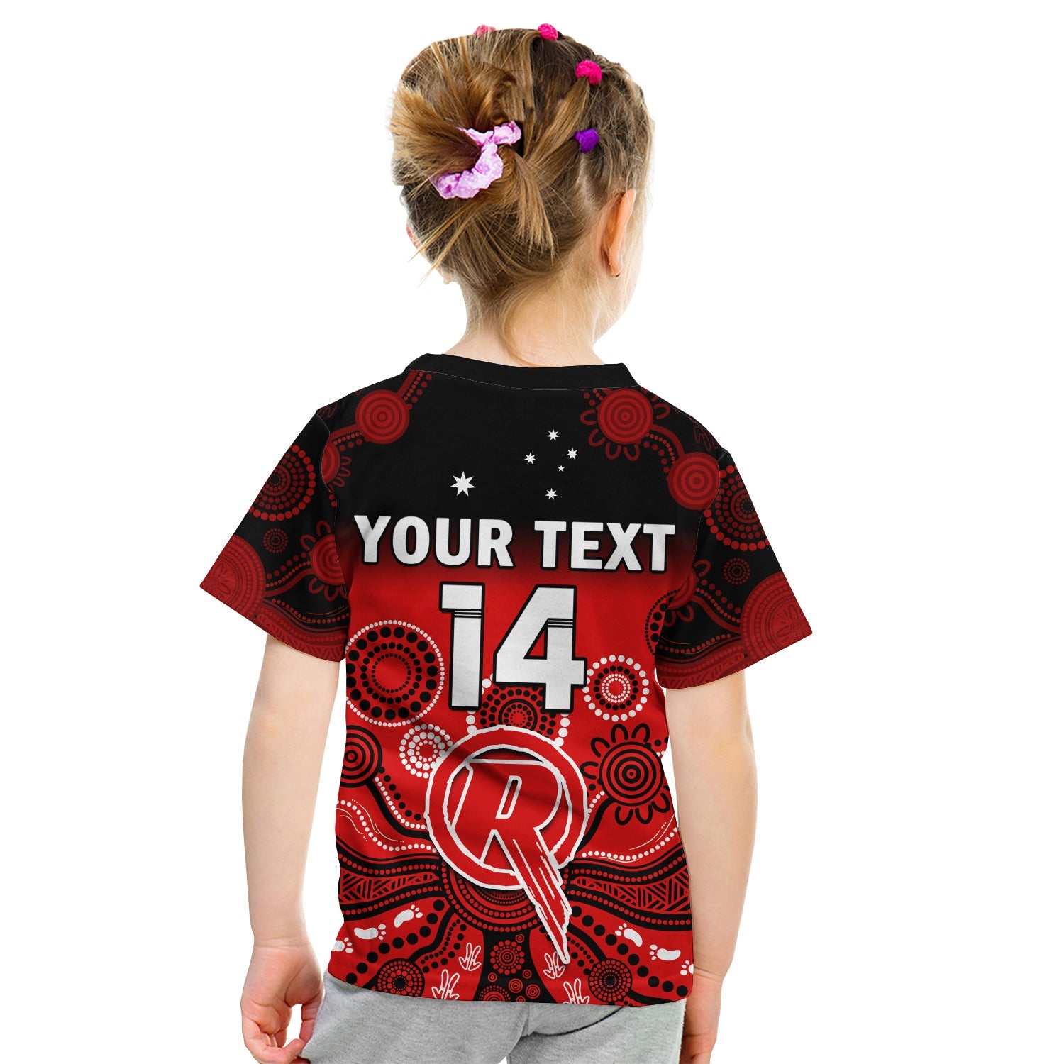 (Custom Text And Number) Renegades Cricket T Shirt KID Melbourne Gradient Aboriginal Art - Vibe Hoodie Shop