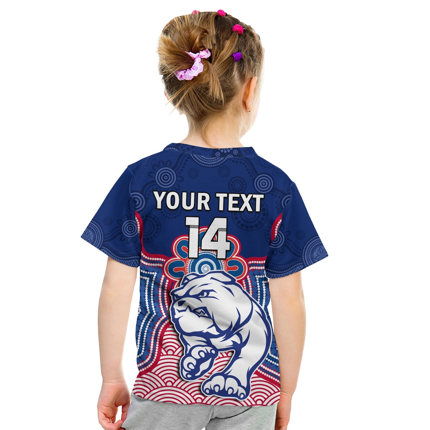 (Custom Text And Number) Bulldogs Football T Shirt KID Western Doggies Aboriginal Art - Vibe Hoodie Shop