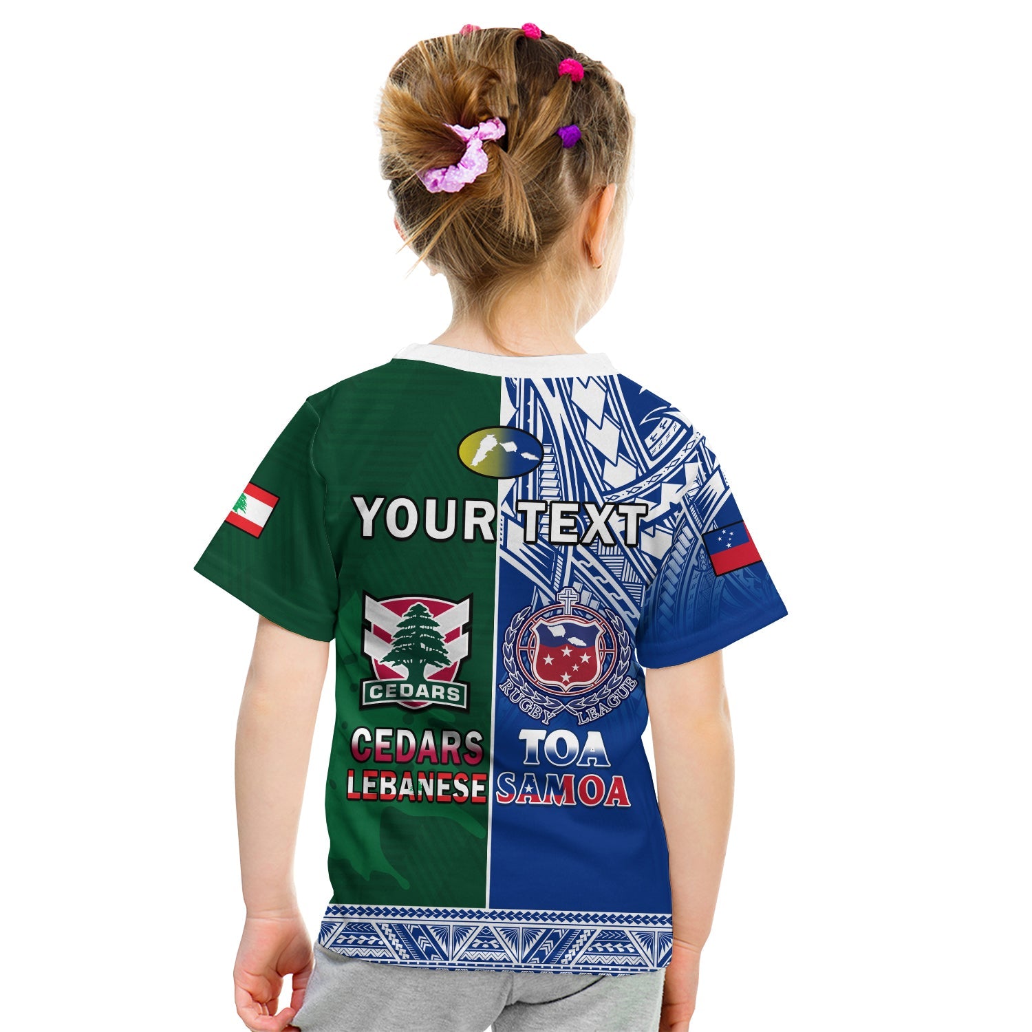 (Custom Personalised) Lebanon And Samoa Rugby T Shirt KID Polynesian Cedars Mix Toa Samoa - Vibe Hoodie Shop