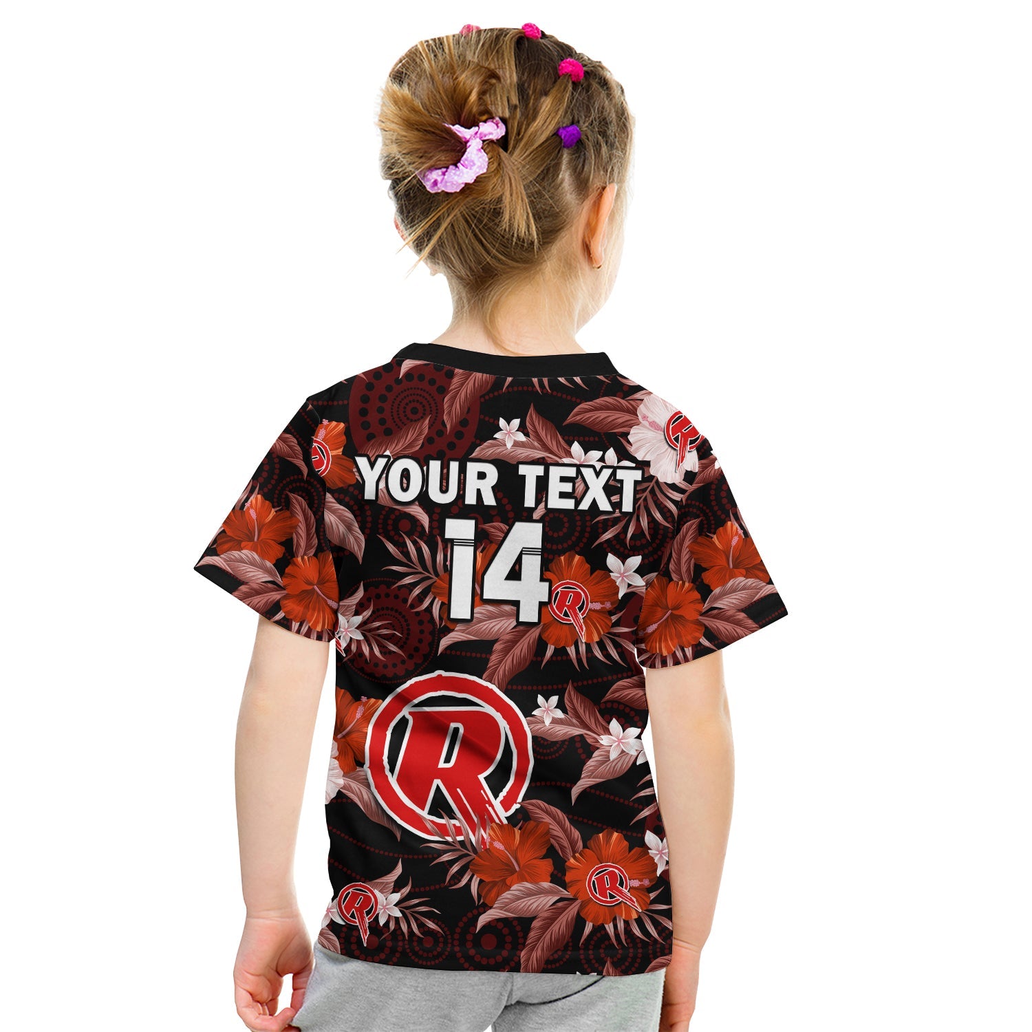 (Custom Text And Number) Melbourne Renegades Cricket T Shirt KID Aboriginal Art Mix Tropical Flowers - Vibe Hoodie Shop