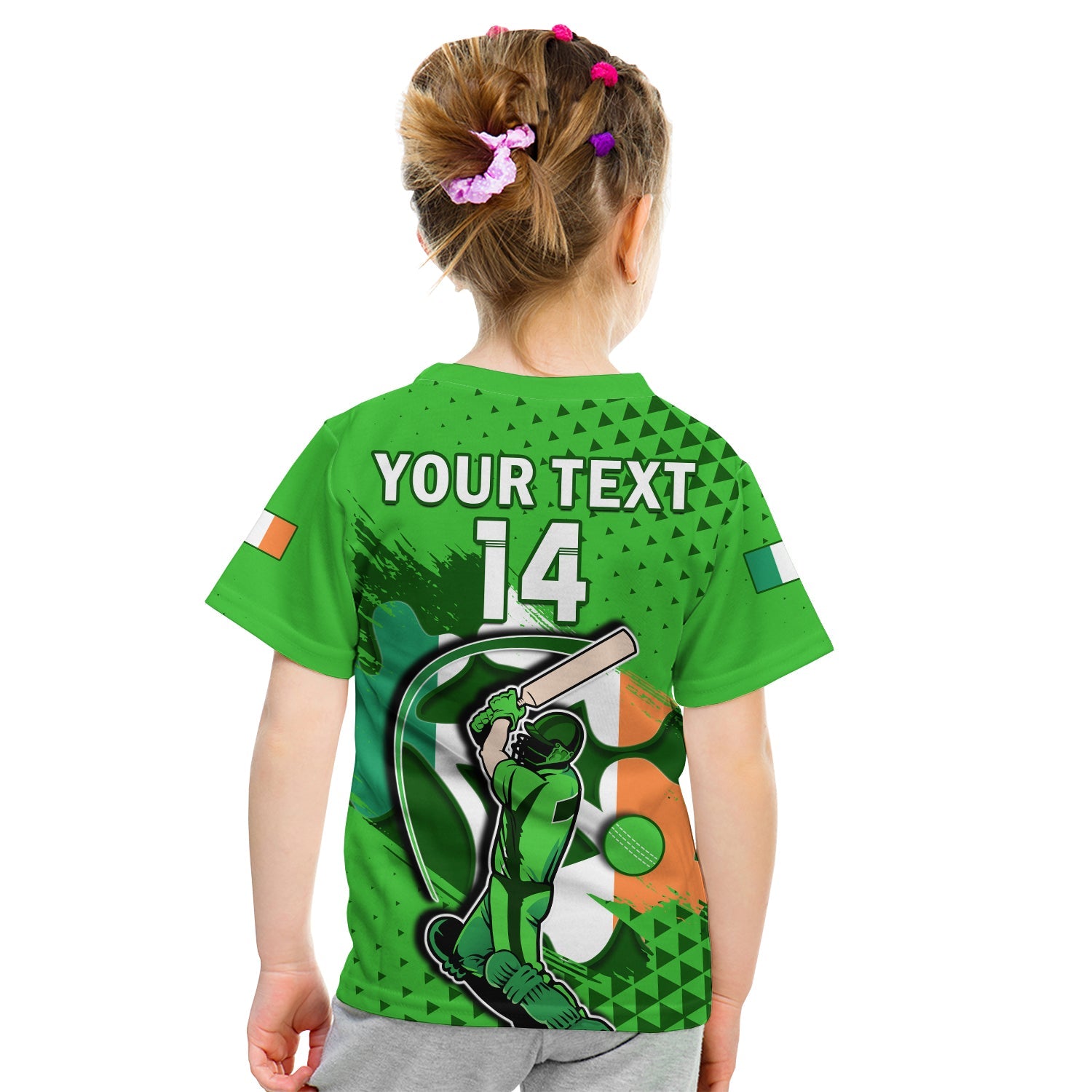 (Custom Text And Number) Ireland Cricket T Shirt KID Irish Flag Shamrock Sporty Style - Vibe Hoodie Shop