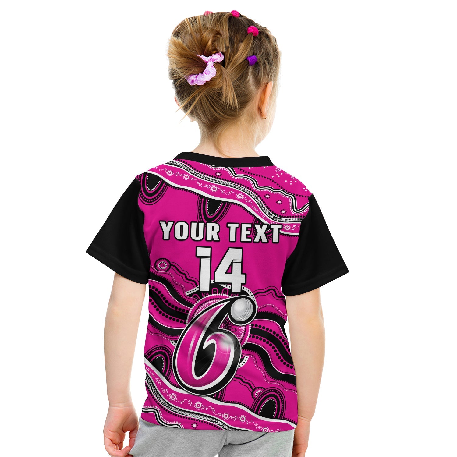 (Custom Text And Number) Sixers Cricket T Shirt KID Sydney Aboriginal Painting - Vibe Hoodie Shop