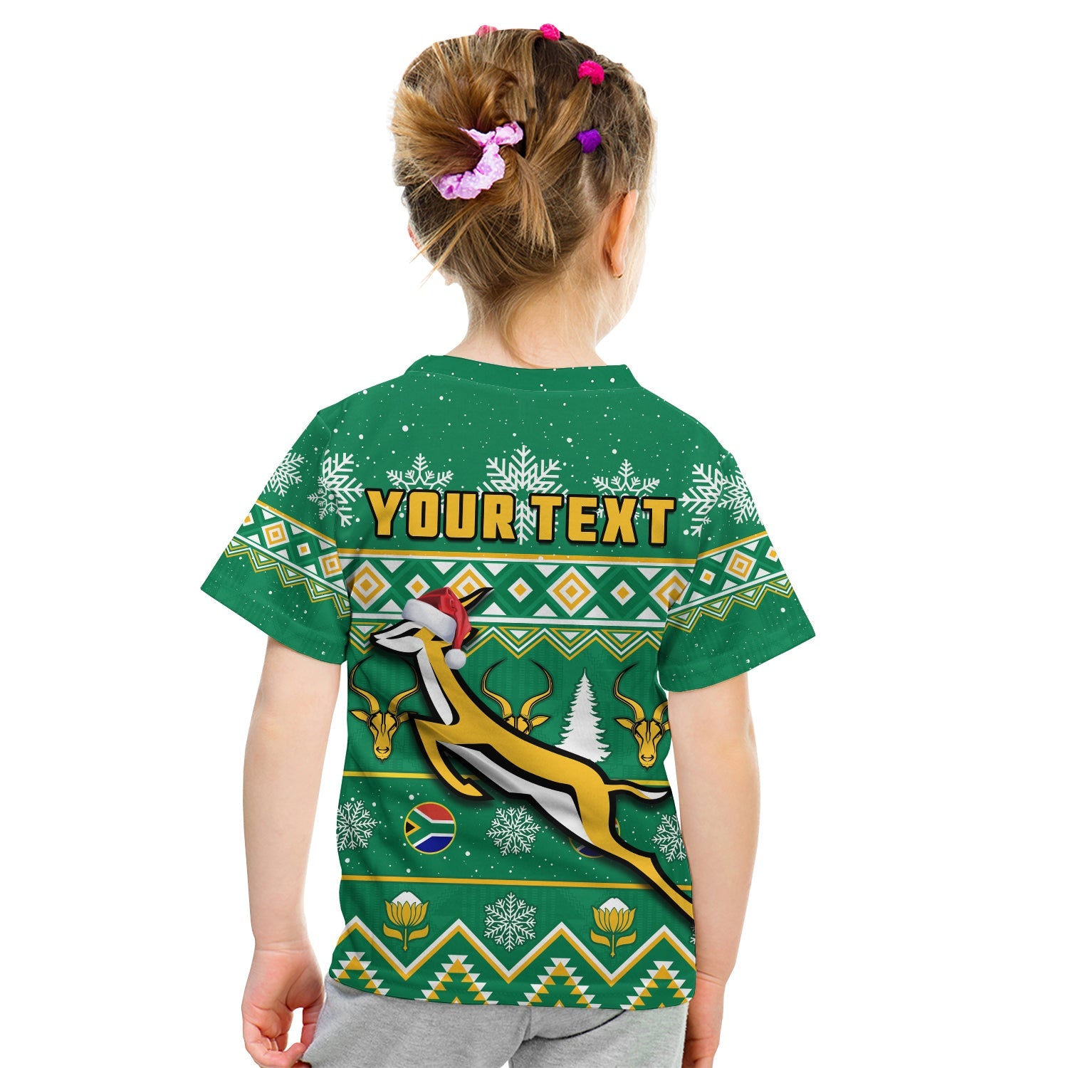 (Custom Personalised) South Africa Rugby Christmas T Shirt KID Springboks Geseende Kersfees - Vibe Hoodie Shop