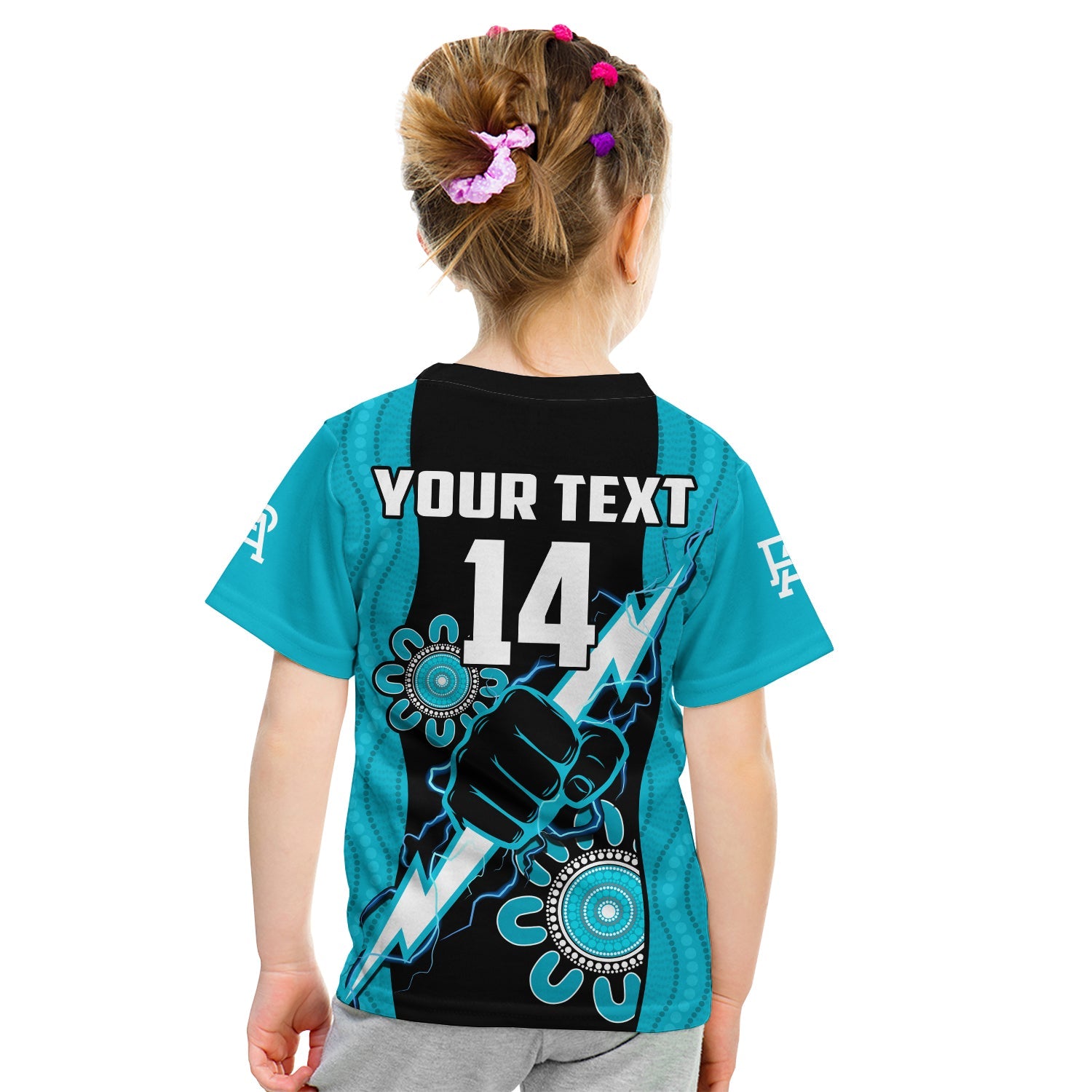 (Custom Text And Number) Port Adelaide Football T Shirt KID Power Thunder Hand Mix Aboriginal Dynamic - Vibe Hoodie Shop