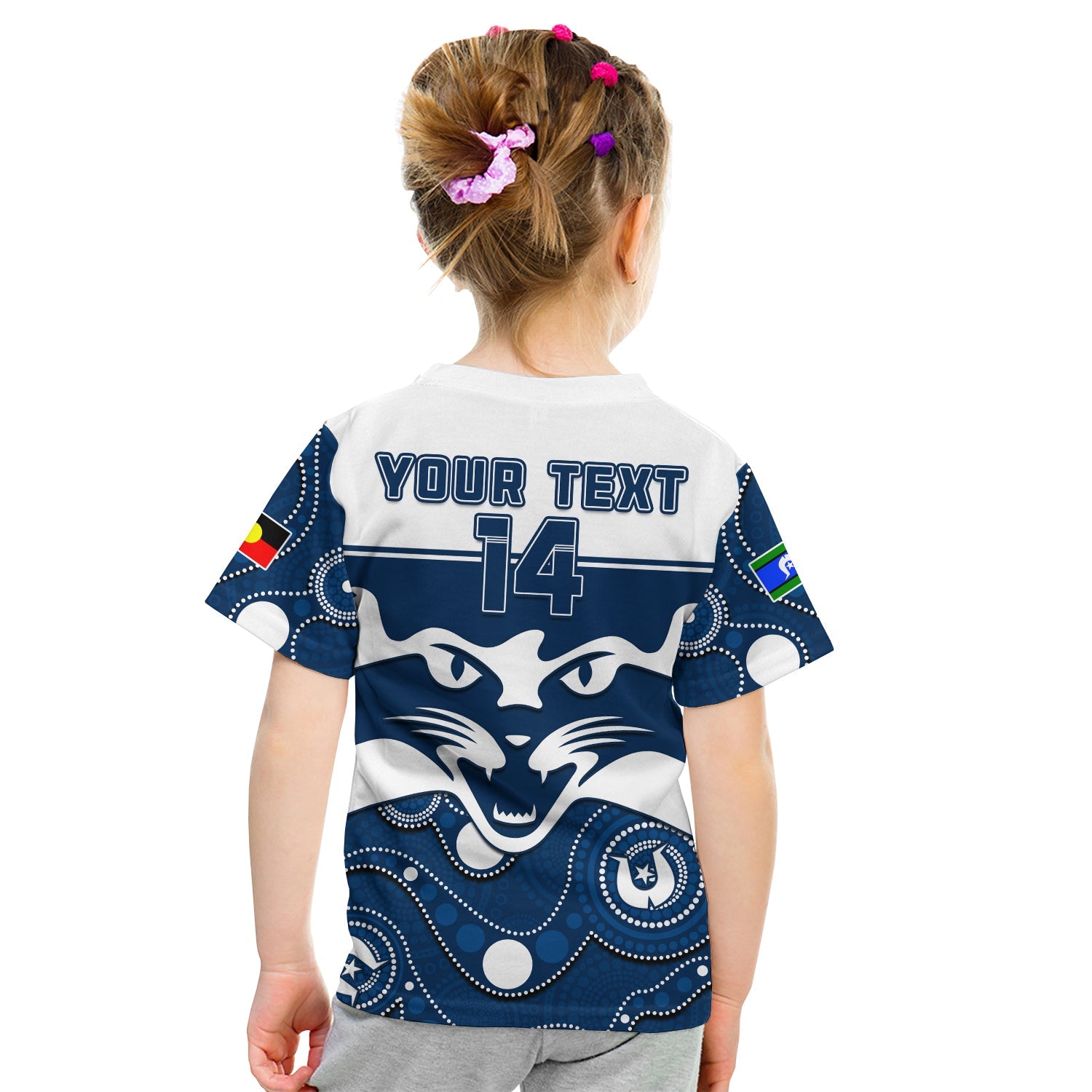 (Custom Text And Number) Geelong Football NAIDOC 2023 T Shirt KID Cats For Our Elders Indigenous Art - Vibe Hoodie Shop