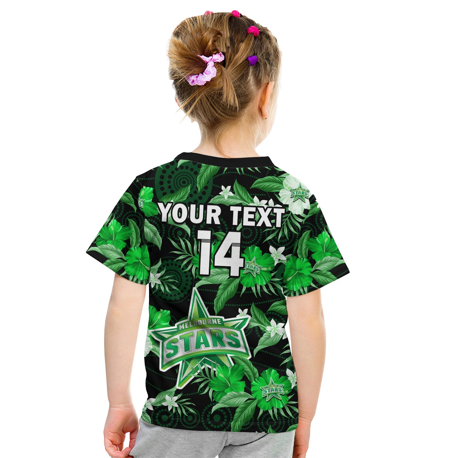 (Custom Text And Number) Melbourne Stars Cricket T Shirt KID Aboriginal Art Mix Tropical Flowers - Vibe Hoodie Shop