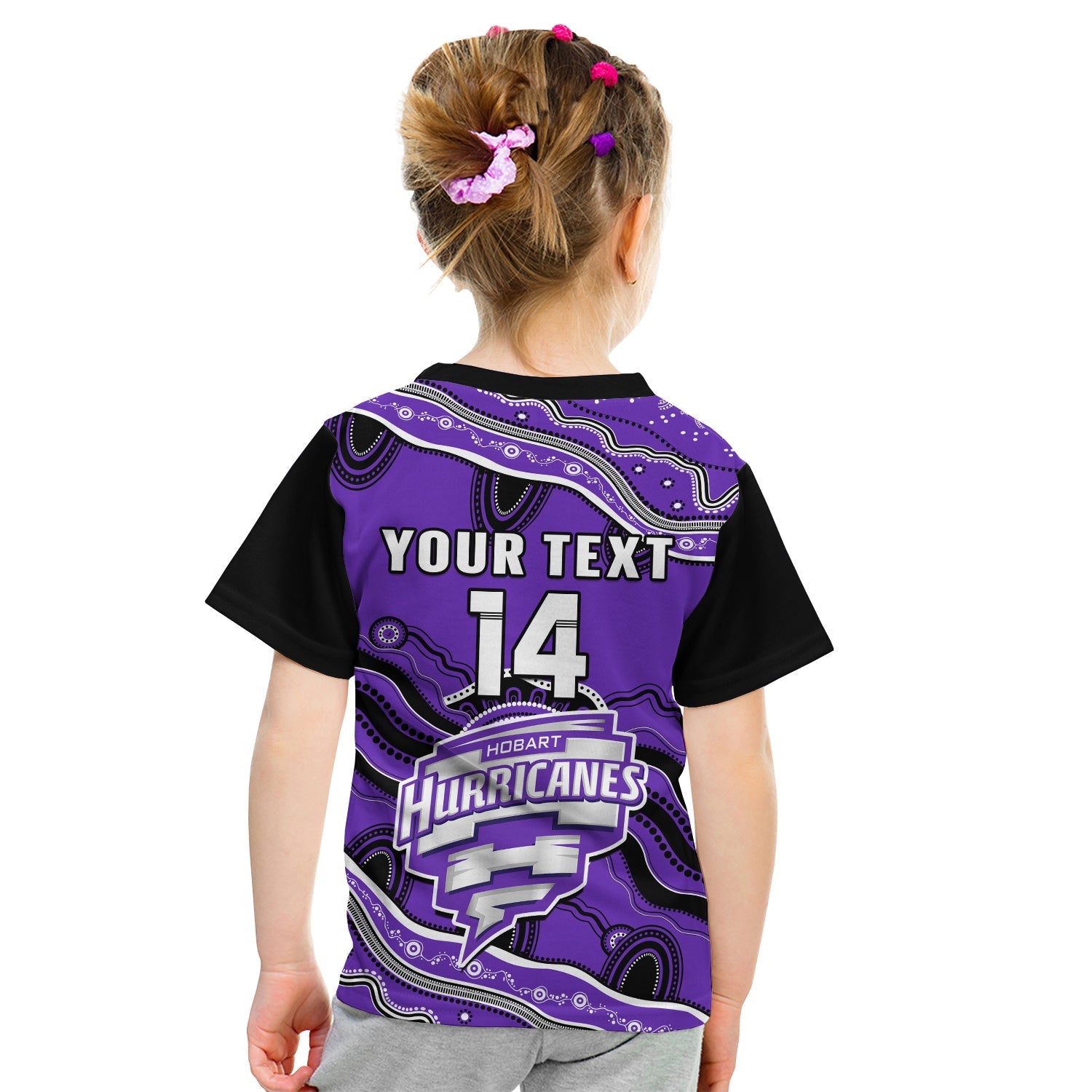 (Custom Text And Number) Hurricanes Cricket T Shirt KID Hobart Aboriginal Painting - Vibe Hoodie Shop