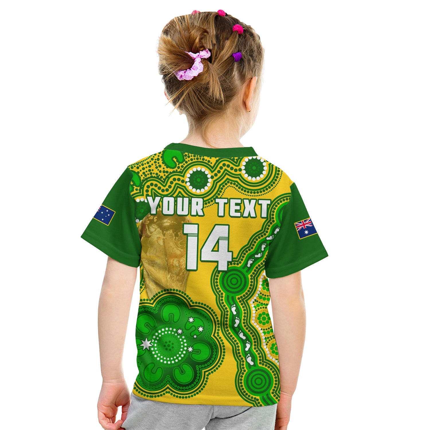 (Custom Text And Number) Australia Soccer T Shirt KID Socceroos Aboriginal WC 2022 - Vibe Hoodie Shop