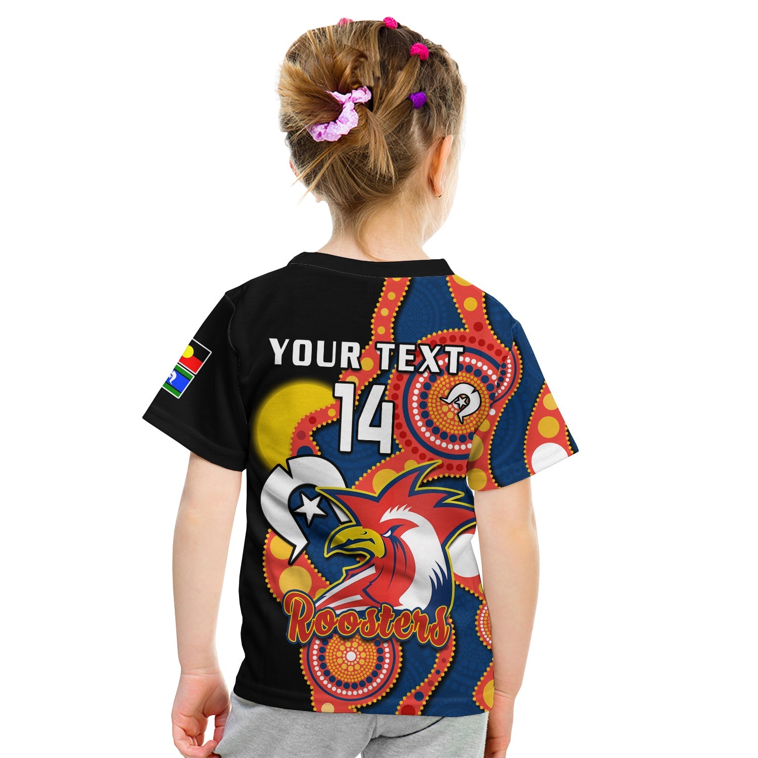 (Custom Text And Number) Roosters Rugby NAIDOC 2023 T Shirt KID Tricolours For Our Elders Indigenous Art - Vibe Hoodie Shop