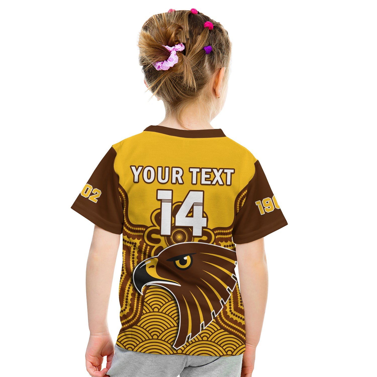 (Custom Text And Number) Hawthorn Football T Shirt KID Go Hawks 1902 Aboriginal Art - Vibe Hoodie Shop