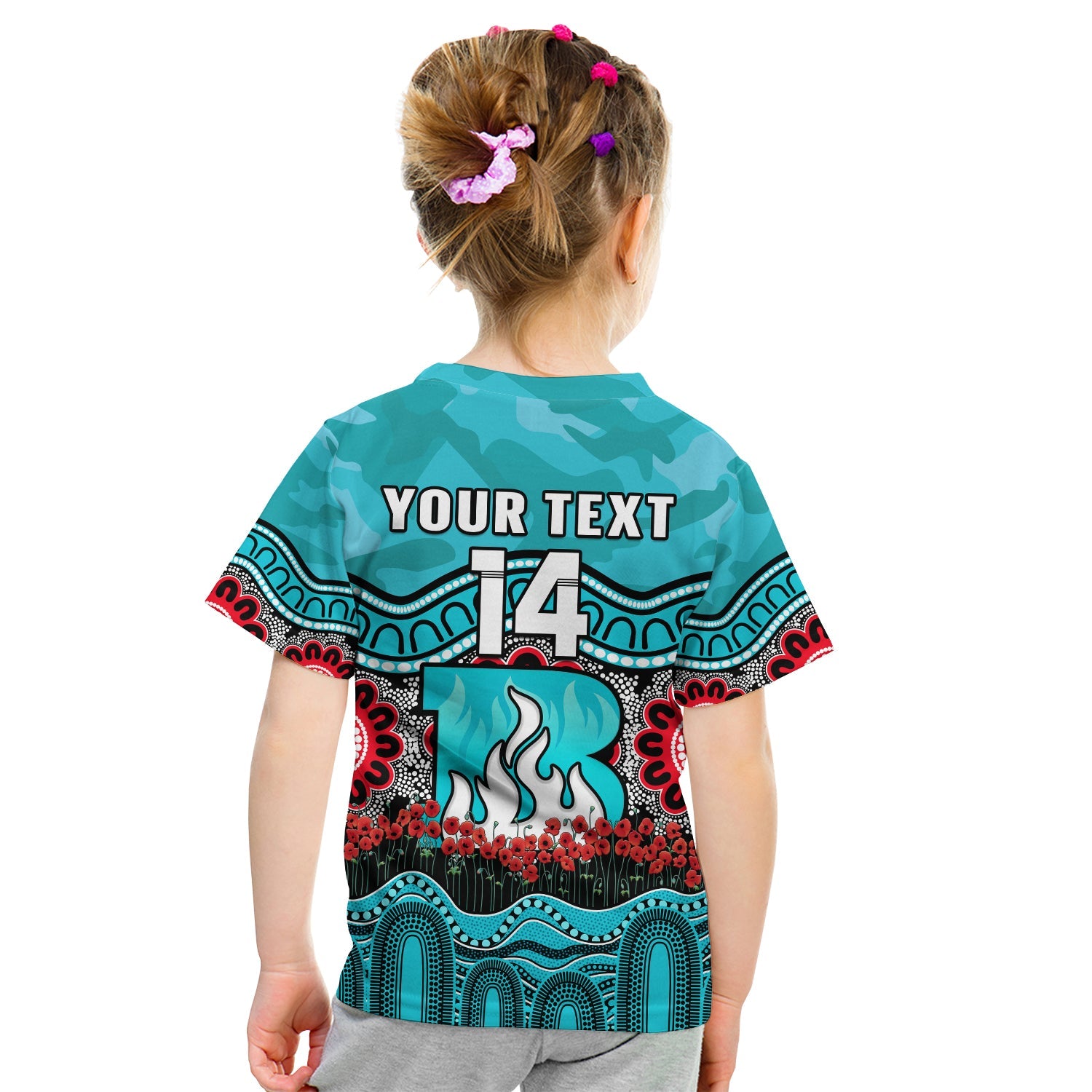 (Custom Text And Number) Brisbane Heat Cricket ANZAC T Shirt KID Poppy Aboriginal Camouflage - Vibe Hoodie Shop