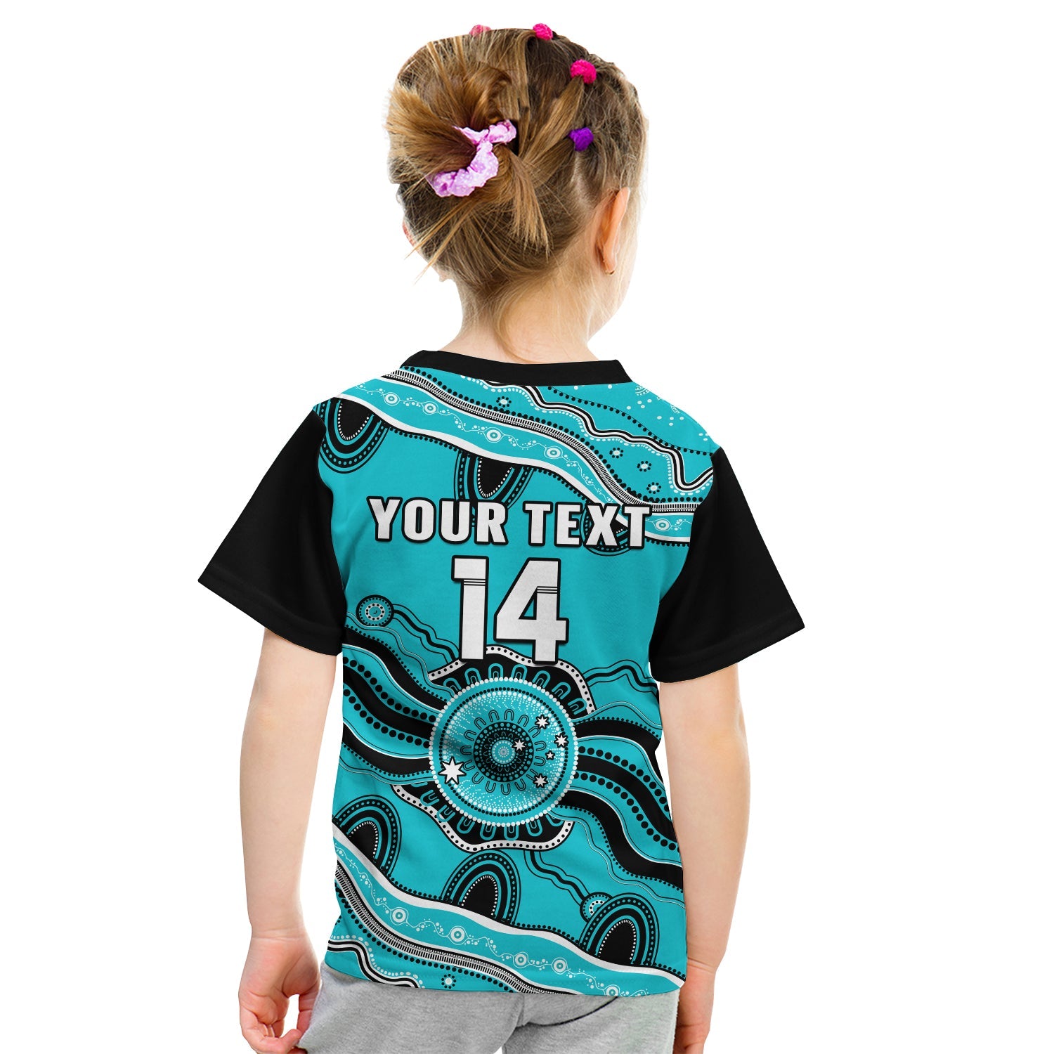 (Custom Text And Number) Brisbane Heat Cricket T Shirt KID Aboriginal Painting - Vibe Hoodie Shop