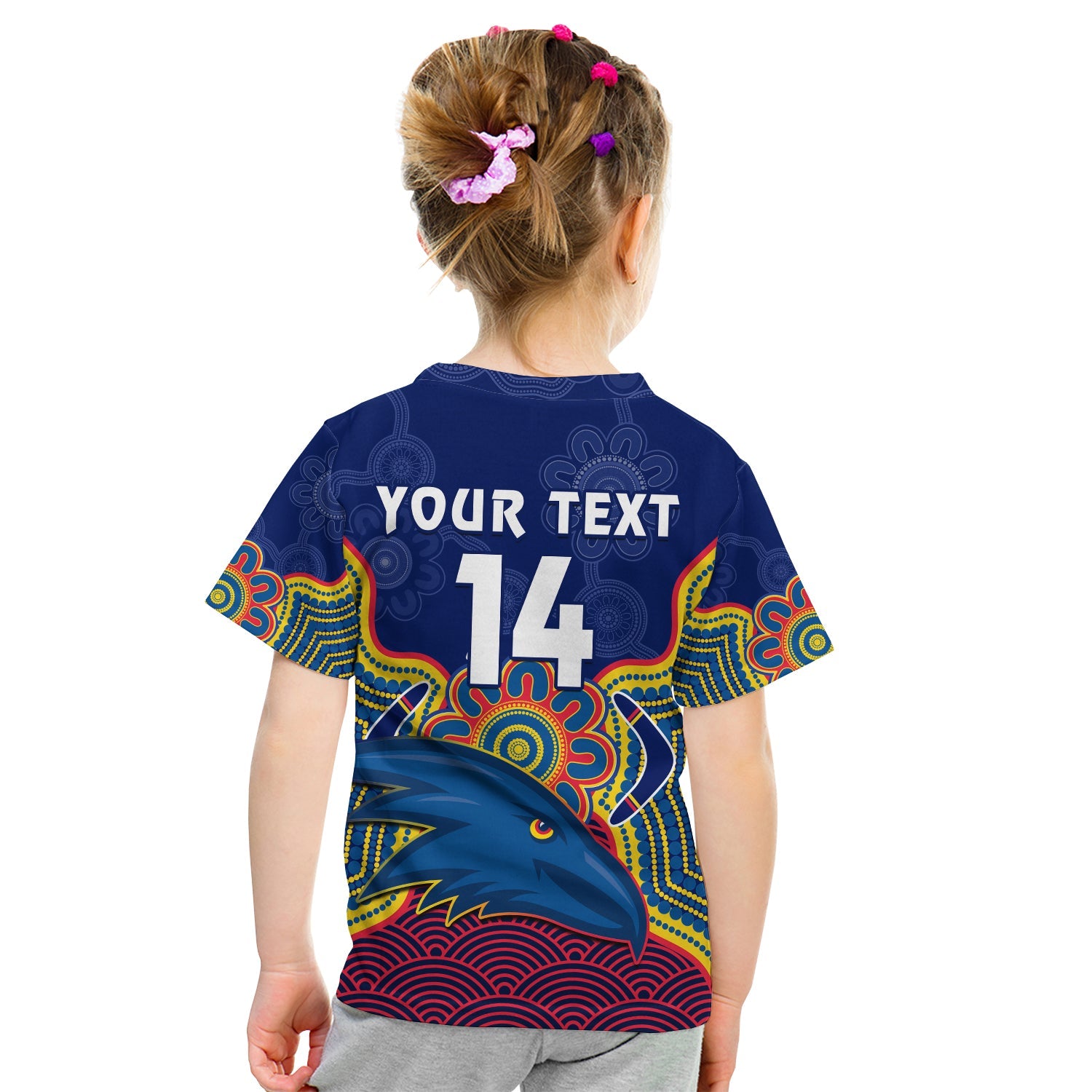 (Custom Text And Number) Adelaide Football T Shirt KID Crows Aboriginal Art - Vibe Hoodie Shop