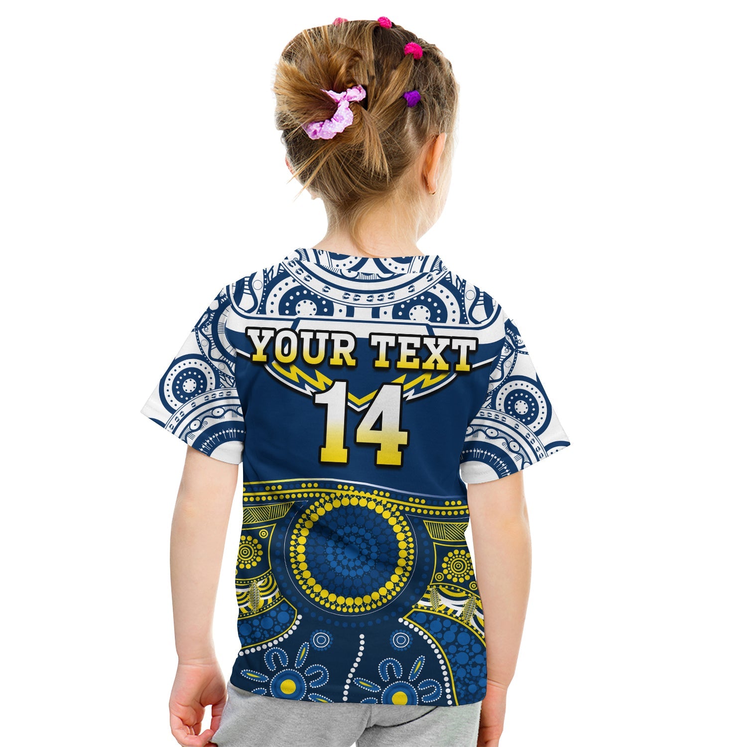 (Custom Text And Number) Cowboys Rugby T Shirt KID Aboriginal Art - Vibe Hoodie Shop