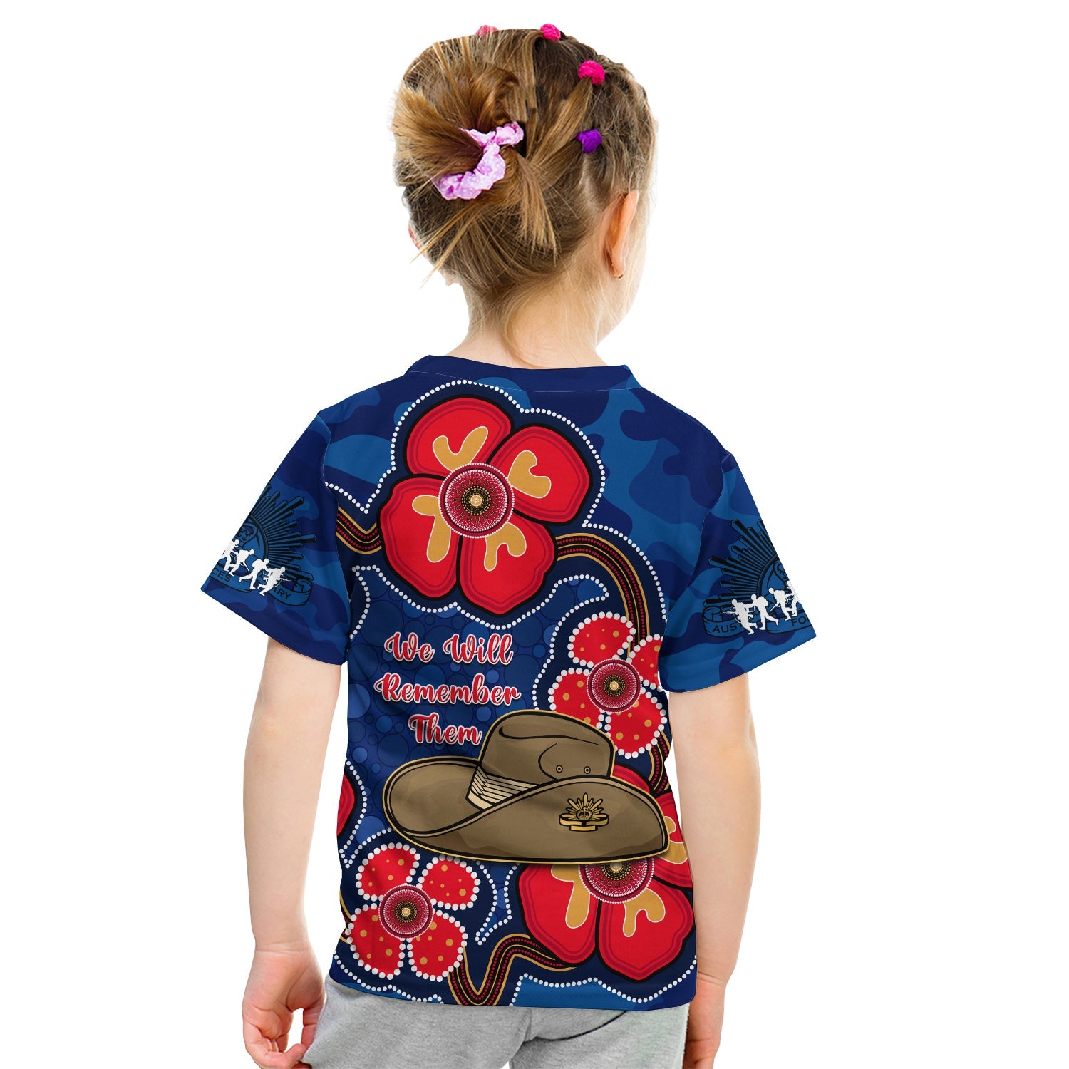 Australia ANZAC T Shirt KID Lest We Forget Camouflage Mix Aboriginal Poppies And Slouch Hat - Vibe Hoodie Shop