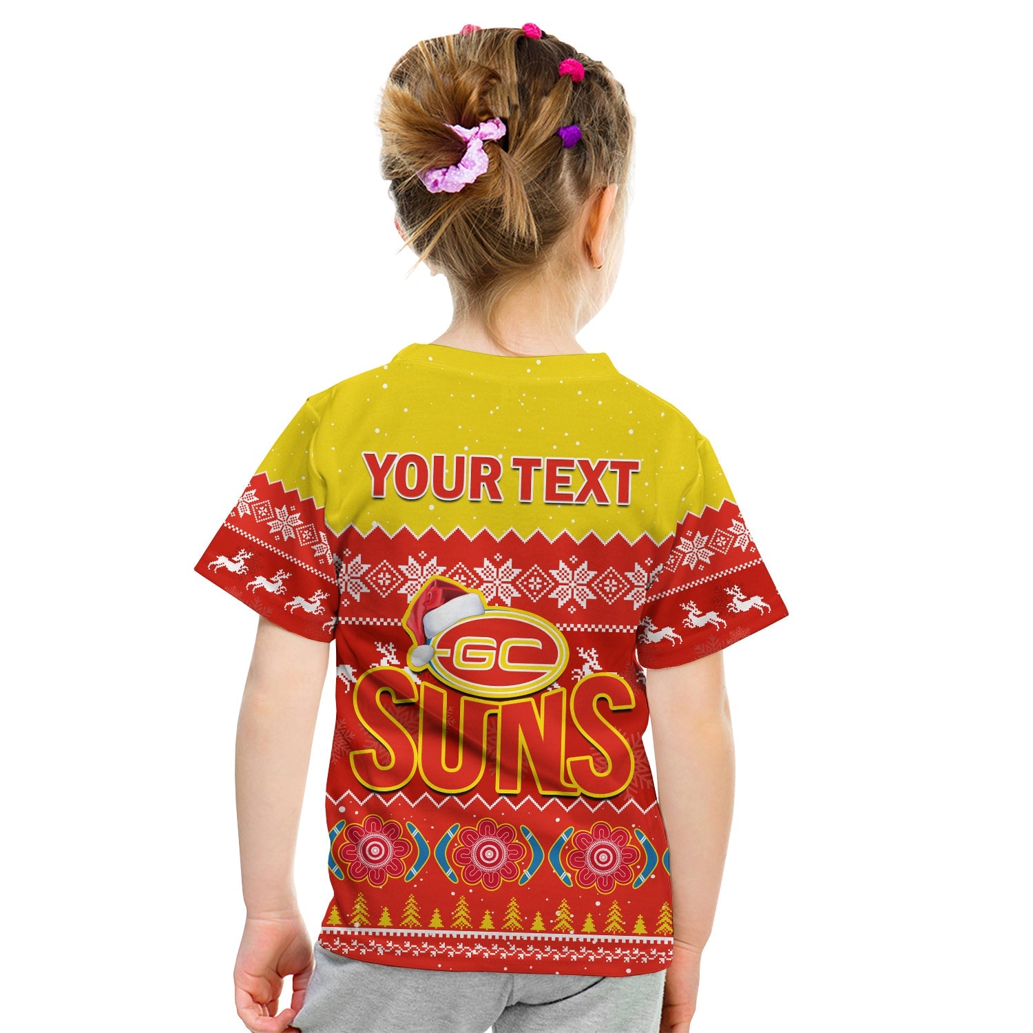 (Custom Personalised) Gold Coast Football T Shirt KID Suns Aboriginal Merry Christmas - Vibe Hoodie Shop