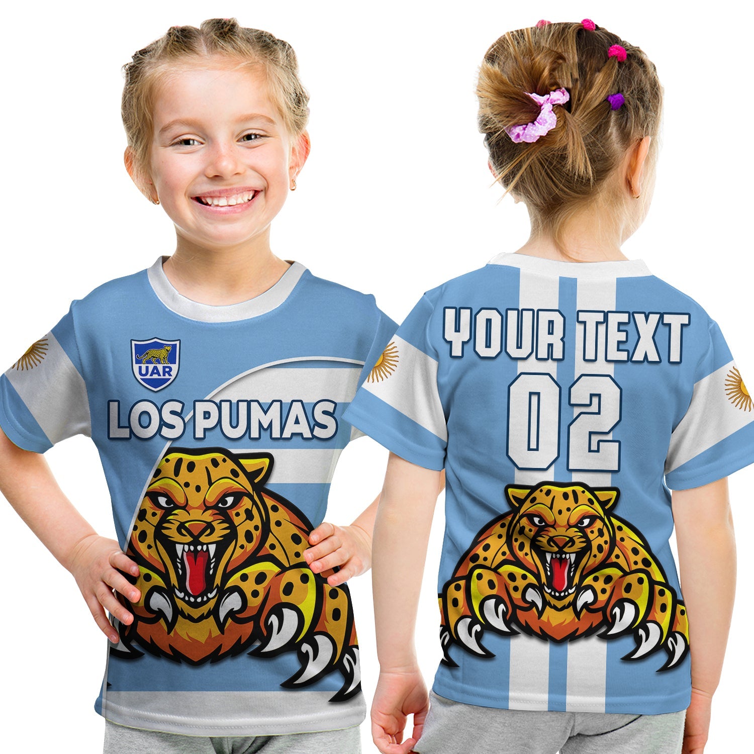 (Custom Text And Number) Argentina Rugby T Shirt KID Los Pumas 2022 We Are The Champions - Vibe Hoodie Shop