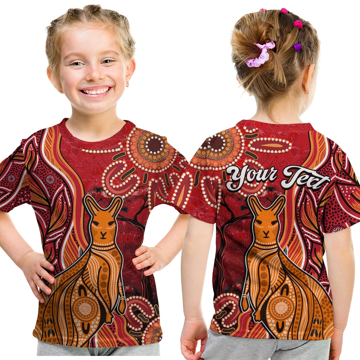 (Custom Personalised) Australian Aboriginal Art T shirt KID Aussie Animal Red Version - Vibe Hoodie Shop