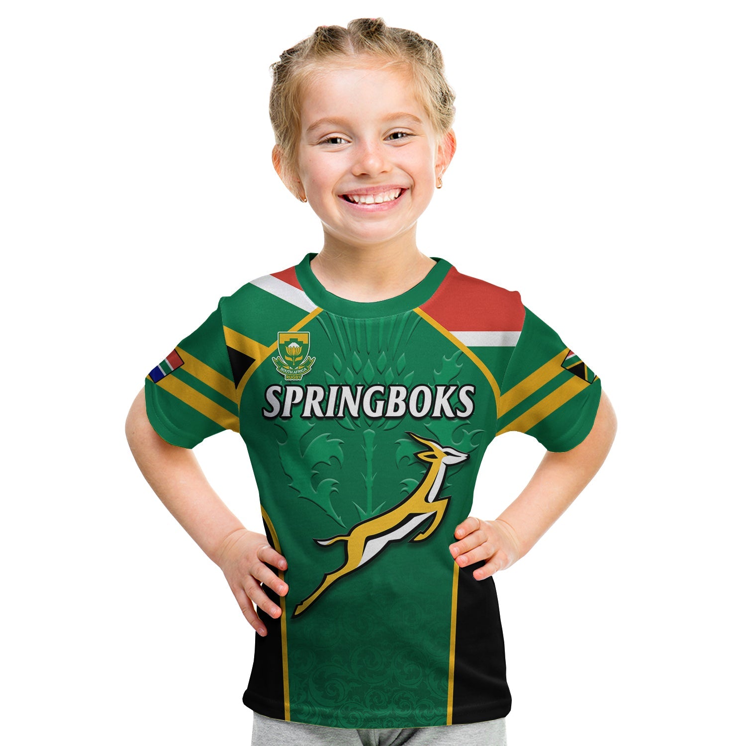 (Custom Text And Number) South Africa Rugby T Shirt KID Springboks 2022 Sporty Style Go Amabokoboko - Vibe Hoodie Shop