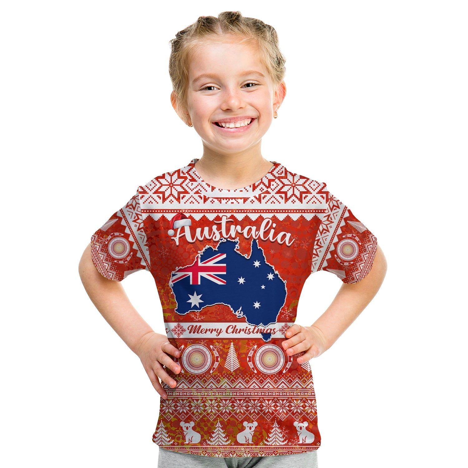 (Custom Personalised) Australia T Shirt KID Australian Map Aboriginal Painting Merry Christmas - Vibe Hoodie Shop